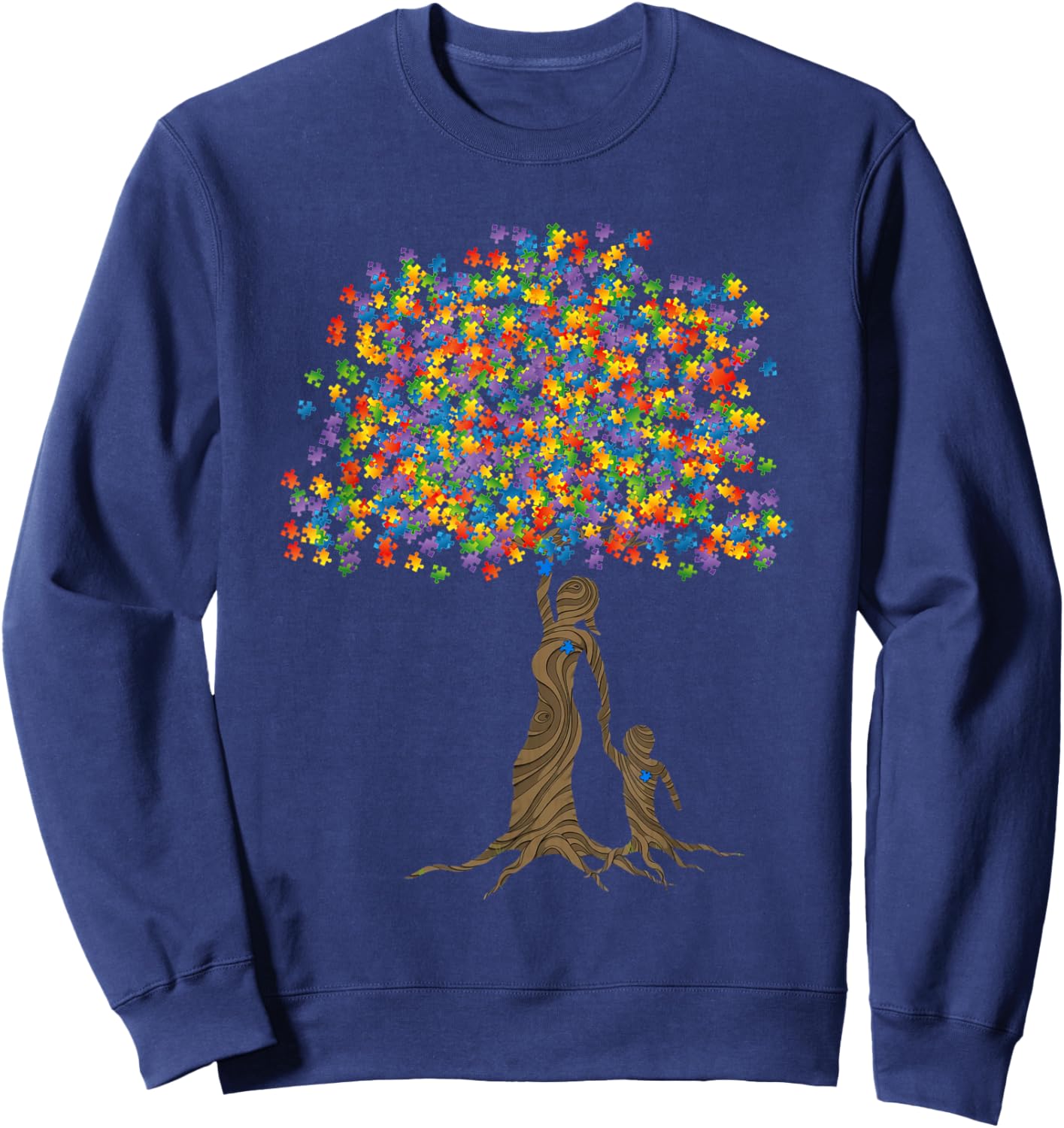 Autism Mom Tree With Puzzle Pieces Mom And Son Kid Matching Sweatshirt - Sweatshirt | Navy