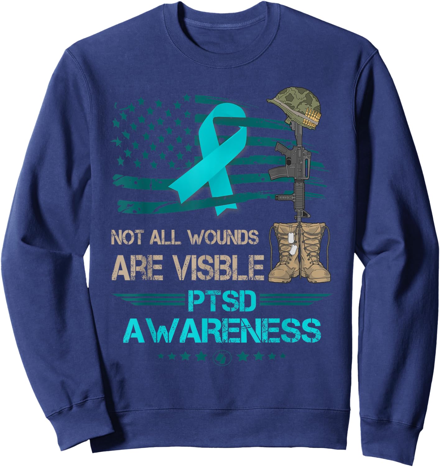 Patriotic Military PTSD Awareness Veterans Suuport Sweatshirt - Sweatshirt | Navy