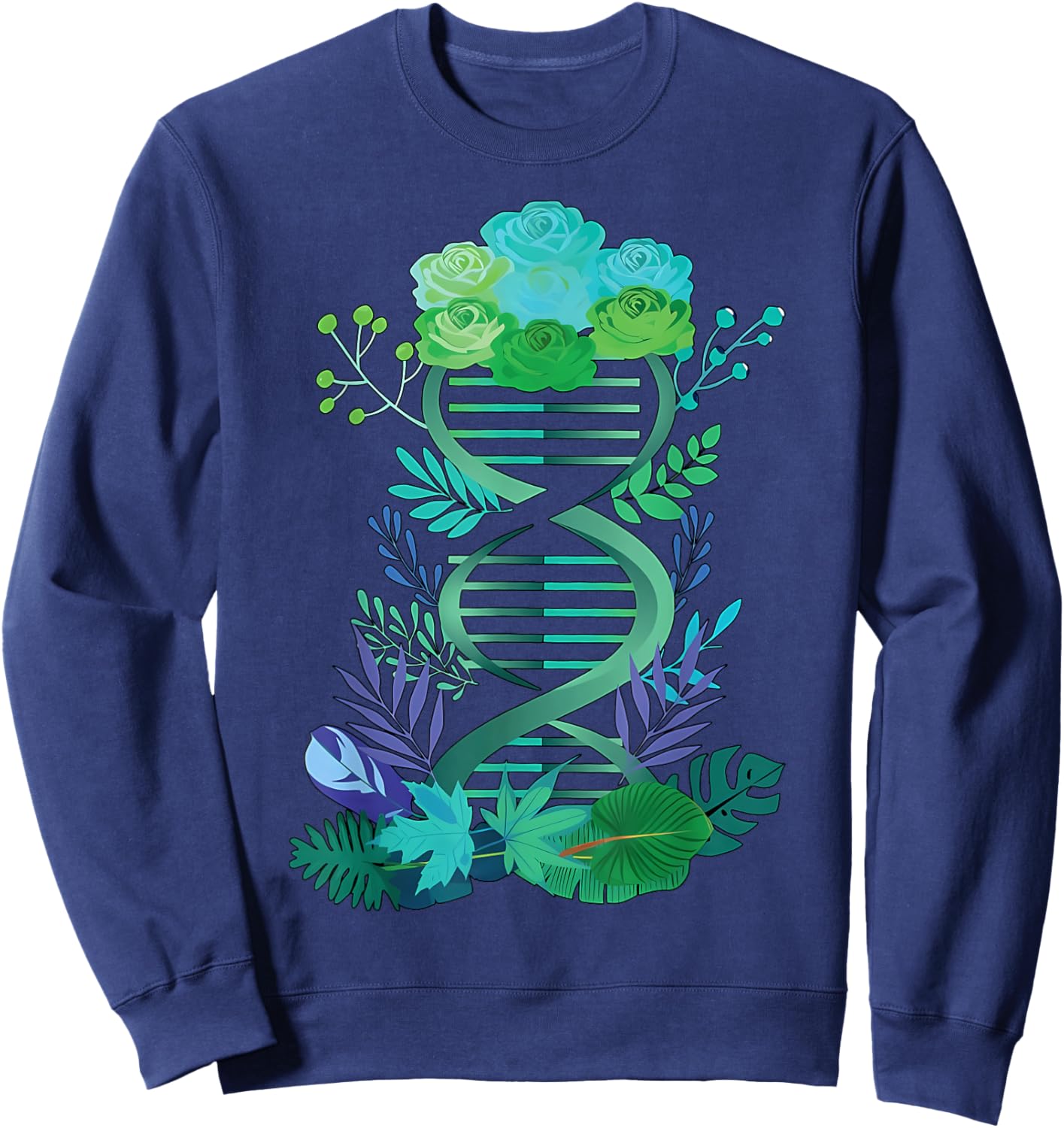 DNA Double Helix Floral Biochemistry Science Teacher Sweatshirt - Sweatshirt | Navy