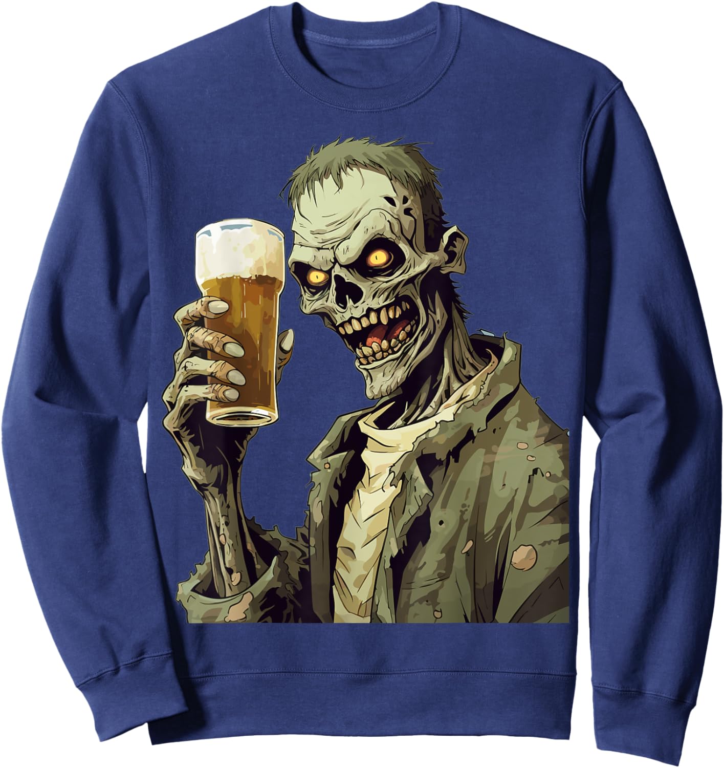 Halloween Zombie Drinking Beer Sweatshirt - Sweatshirt | Navy