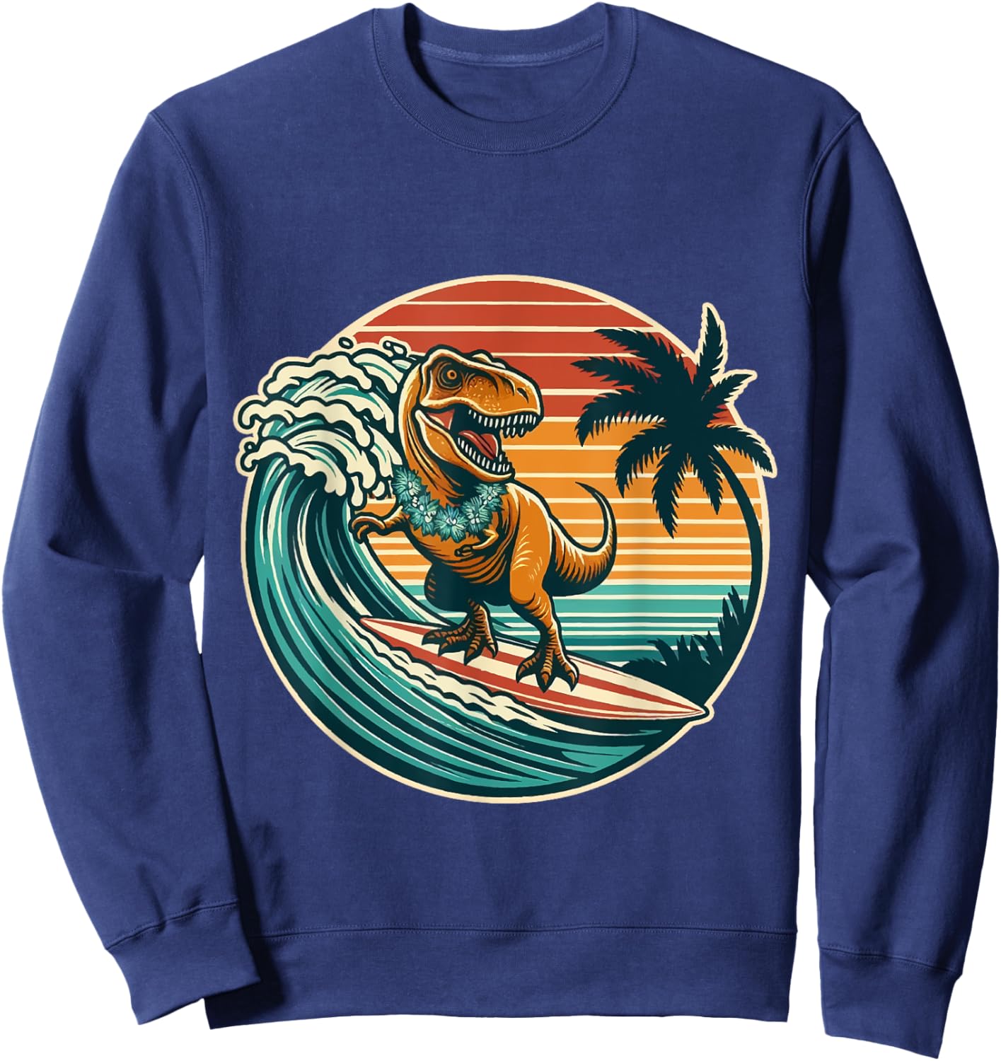 Surfing Trex Hawaiian Dinosaur Surfboard Retro Surf Lovers Sweatshirt - Sweatshirt | Navy