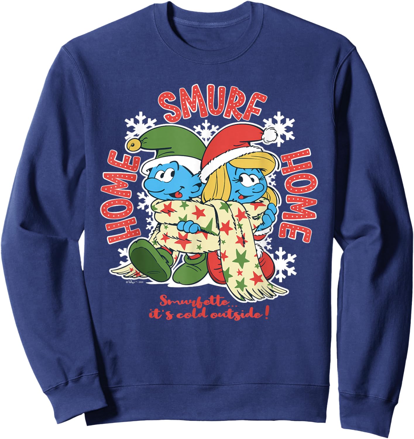 The Smurfs Home Smurf Home, Christmas With Smurfette Sweatshirt - Sweatshirt | Navy