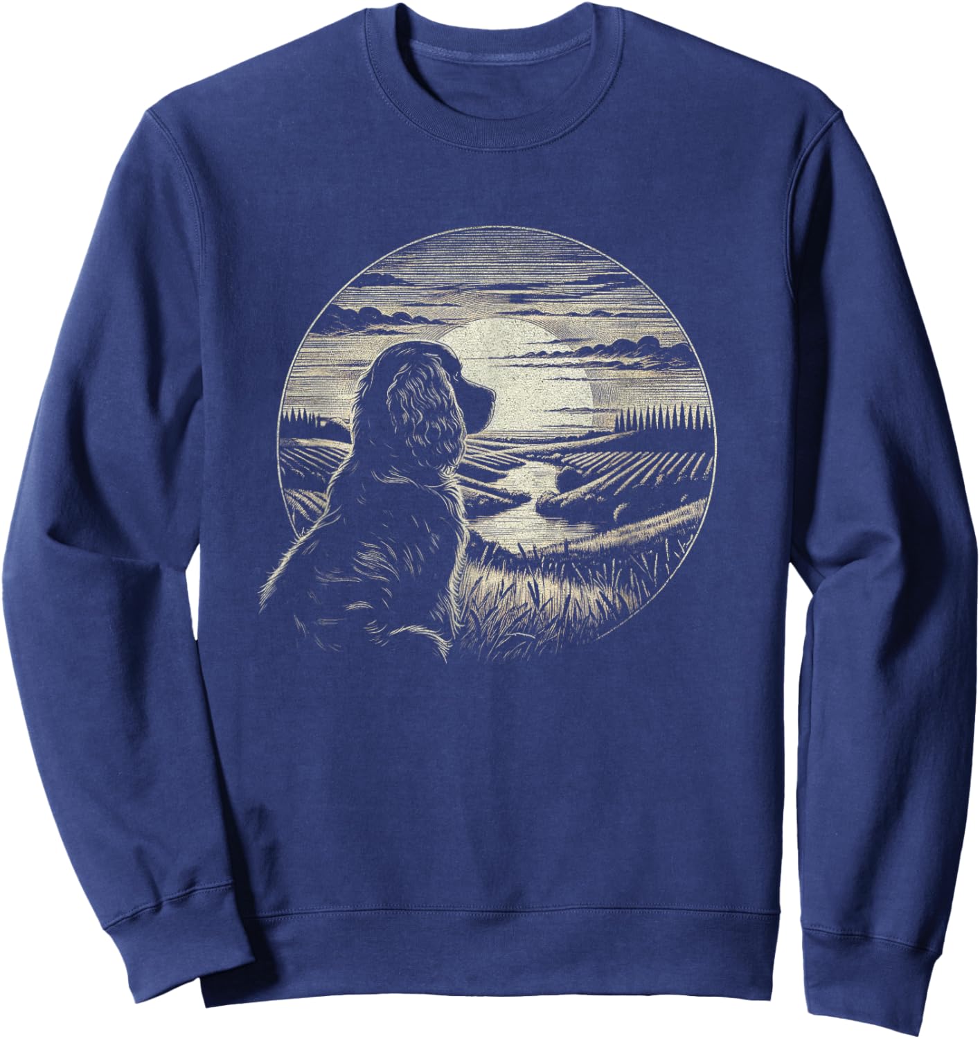 Vintage Boykin Spaniel Dog Retro Sunset Scene Art Design Sweatshirt - Sweatshirt | Navy