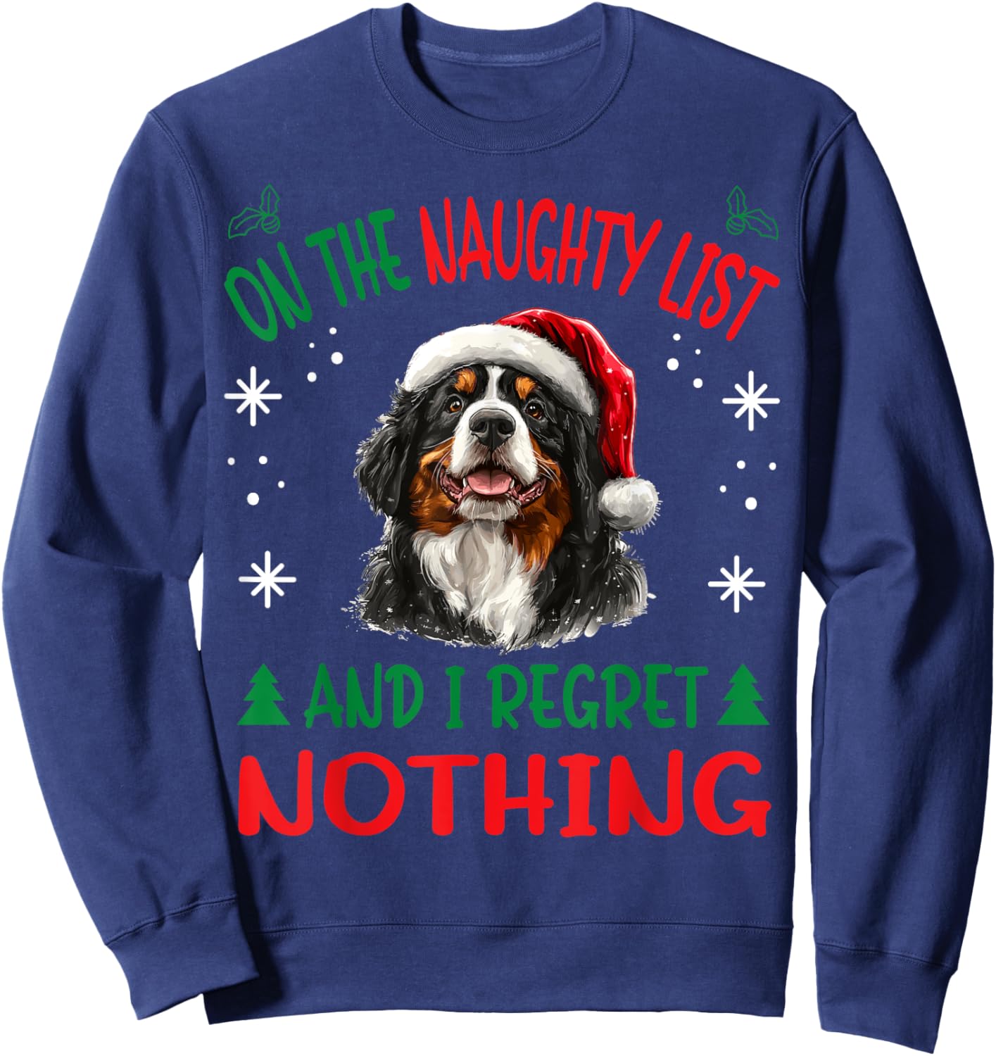 Bernese Mountain Christmas Dog Breed Designs -Adults, Kids - Black, Small - Short Sleeve - Christmas, Cute - Winter Sweatshirt - Sweatshirt | Navy