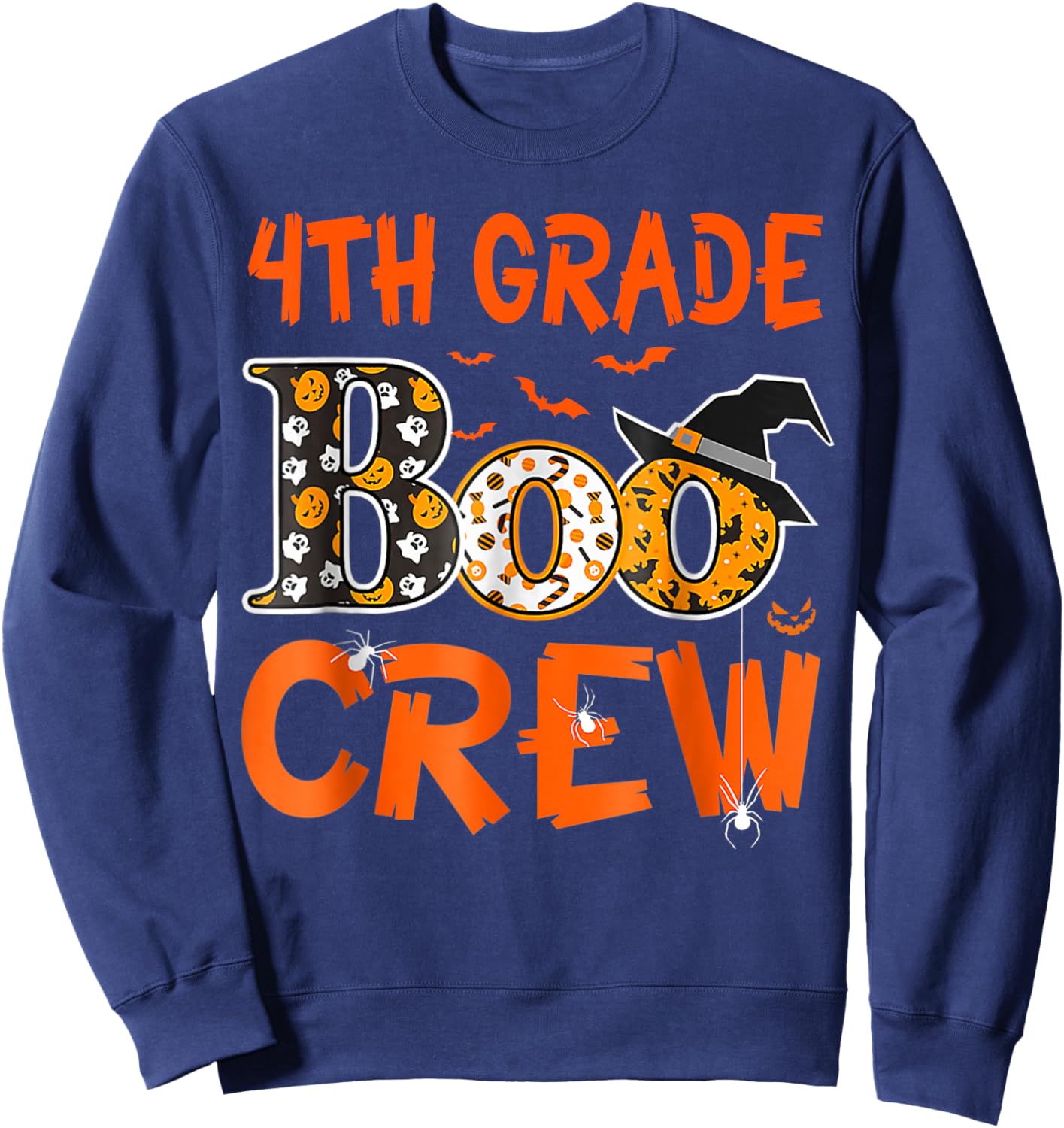 4th Grade Boo Crew Teacher Student Funny Halloween Sweatshirt - Sweatshirt | Navy