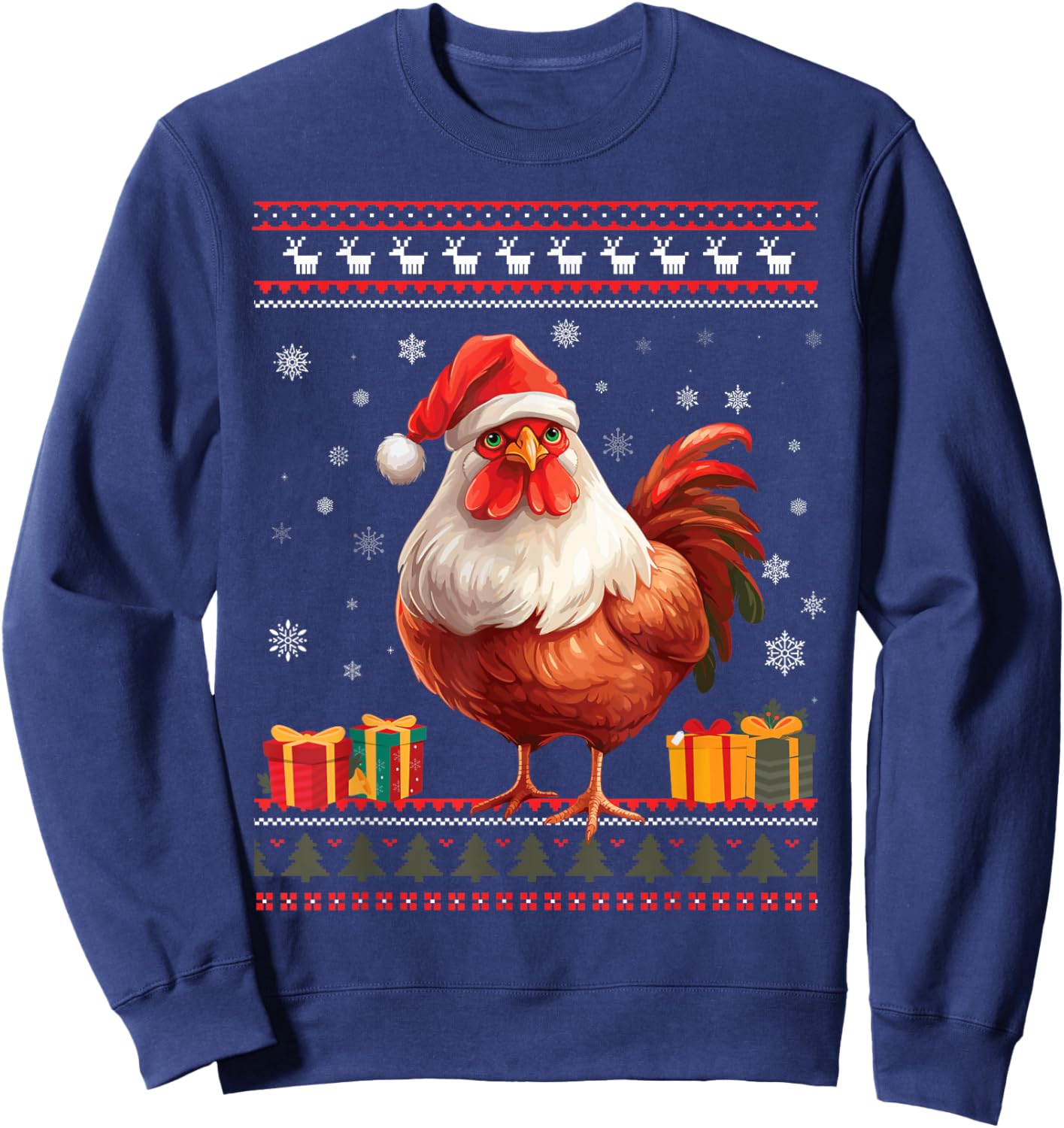 Christmas Chicken Santa Hat Men Women Ugly Christmas Sweater Sweatshirt - Sweatshirt | Navy