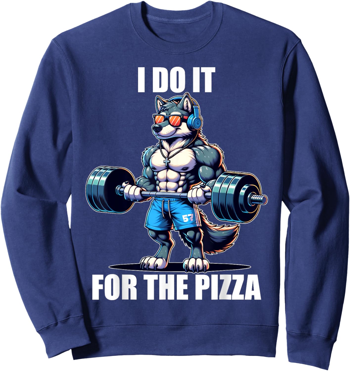 Wolf Funny Gym Weightlifting Bodybuilder Fitness Workout , Small, Black Sweatshirt - Sweatshirt | Navy