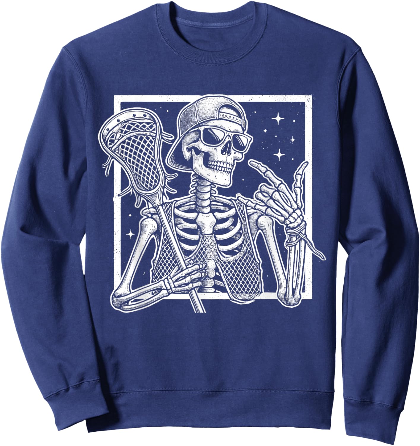 Skeleton Lacrosse Player Birthday Halloween Kids Sweatshirt - Sweatshirt | Navy