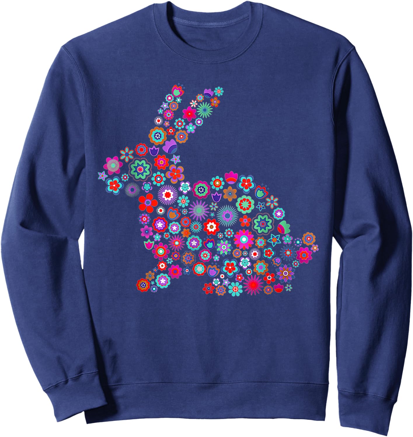 Floral Easter Bunny Women Girls Spring Flowers Rabbit Sweatshirt - Sweatshirt | Navy