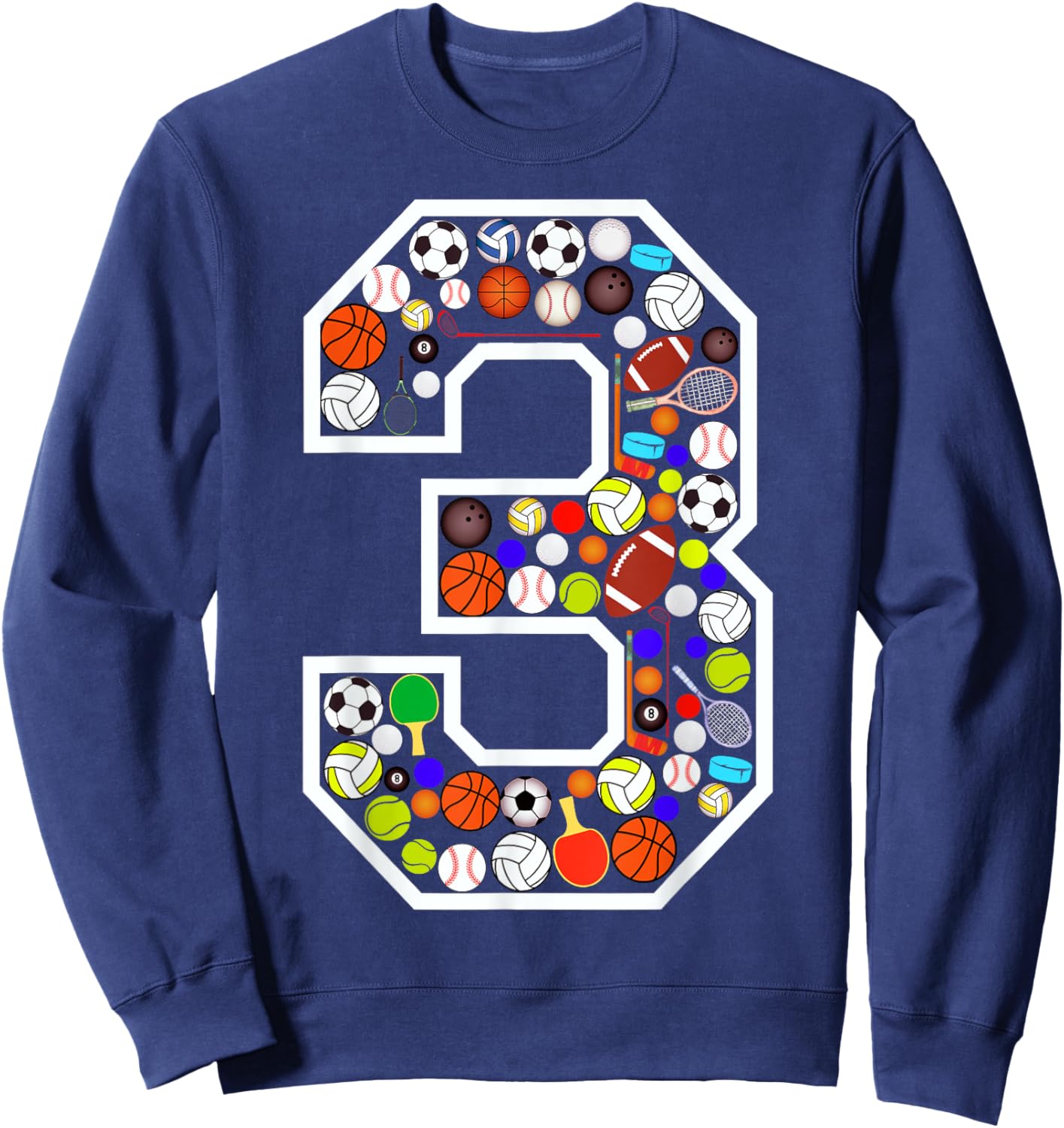 Kids 3rd Birthday Sports Big Number Three 3 Year Old Boy Sweatshirt - Sweatshirt | Navy