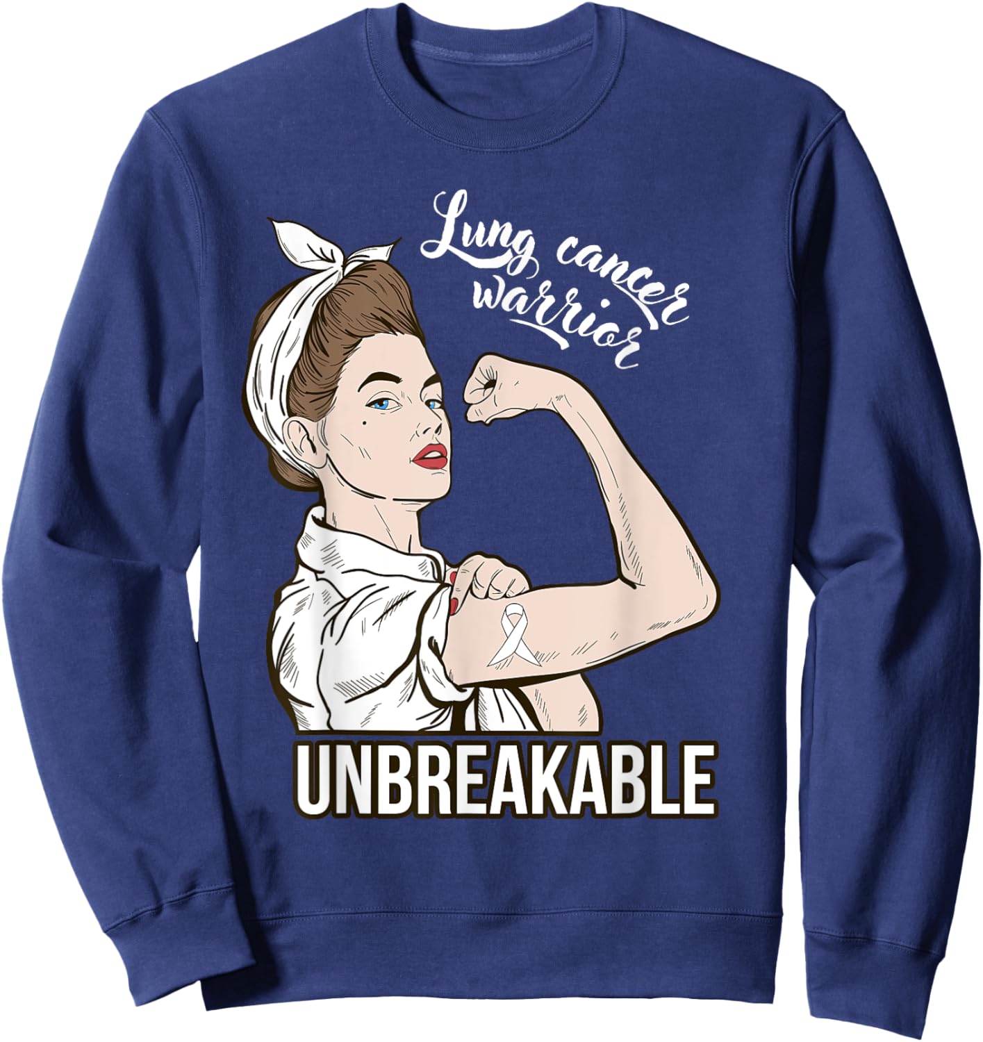 Lung Cancer Awareness Warrior Unbreakable Support Sweatshirt - Sweatshirt | Navy