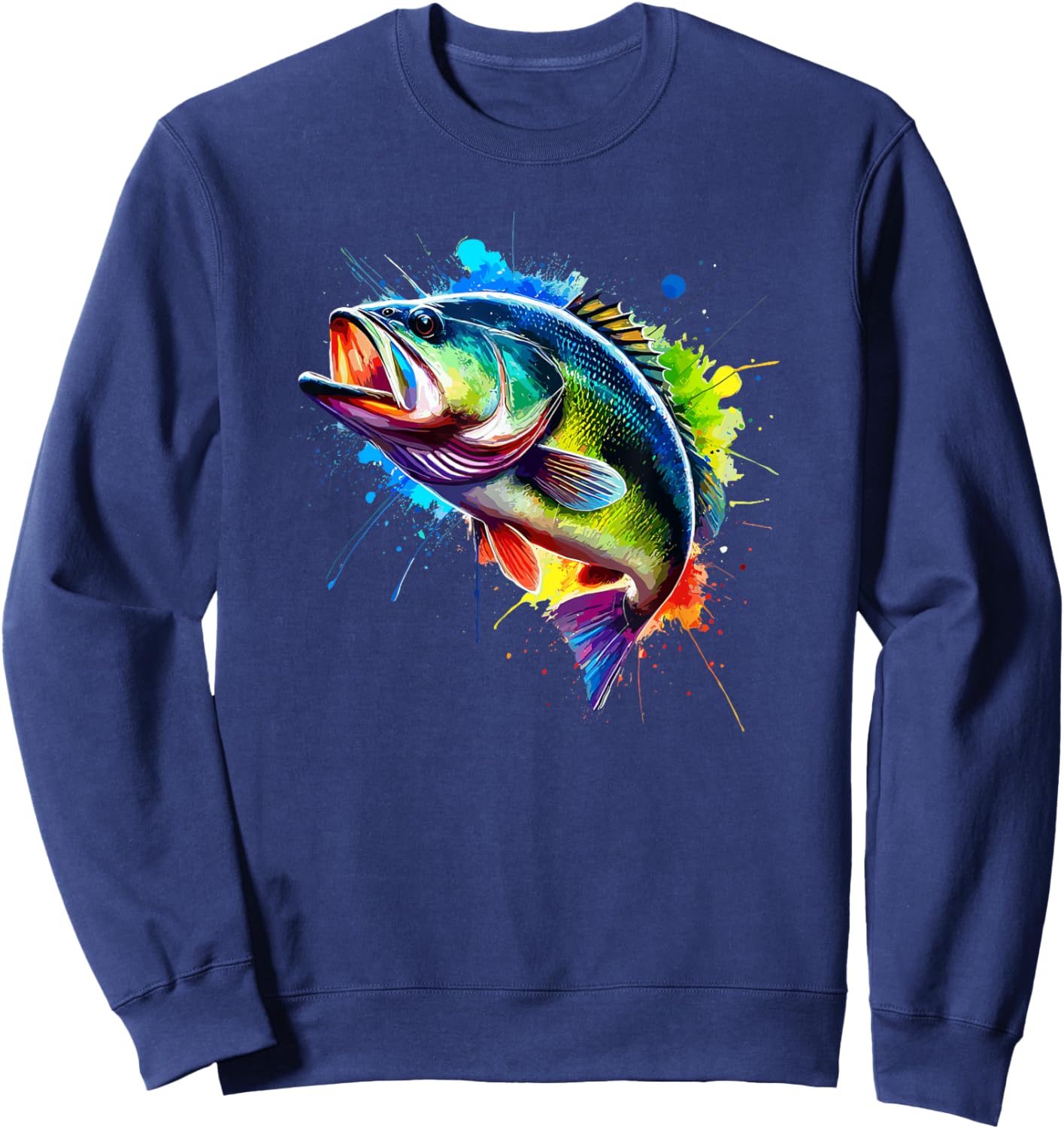 Colorful Splash Art Bass Fish Sweatshirt - Sweatshirt | Navy