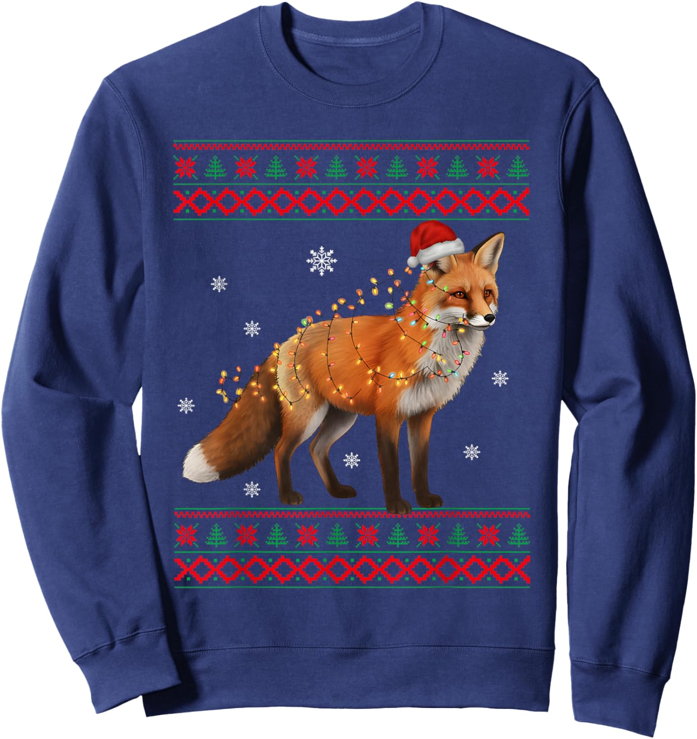 Fox Christmas Sweater Fox Christmas Tree Lights Sweatshirt - Sweatshirt | Navy