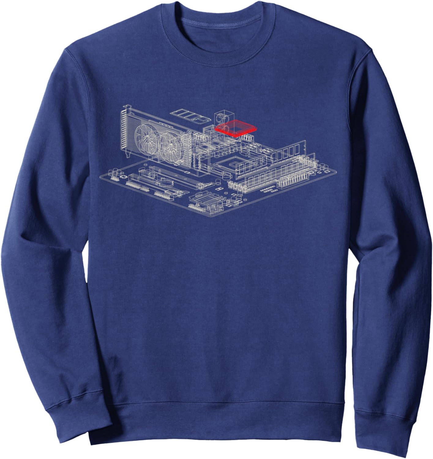 Graphics Card Wireframe, Computer GPU IT Tech Geek Nerd Gift Sweatshirt - Sweatshirt | Navy