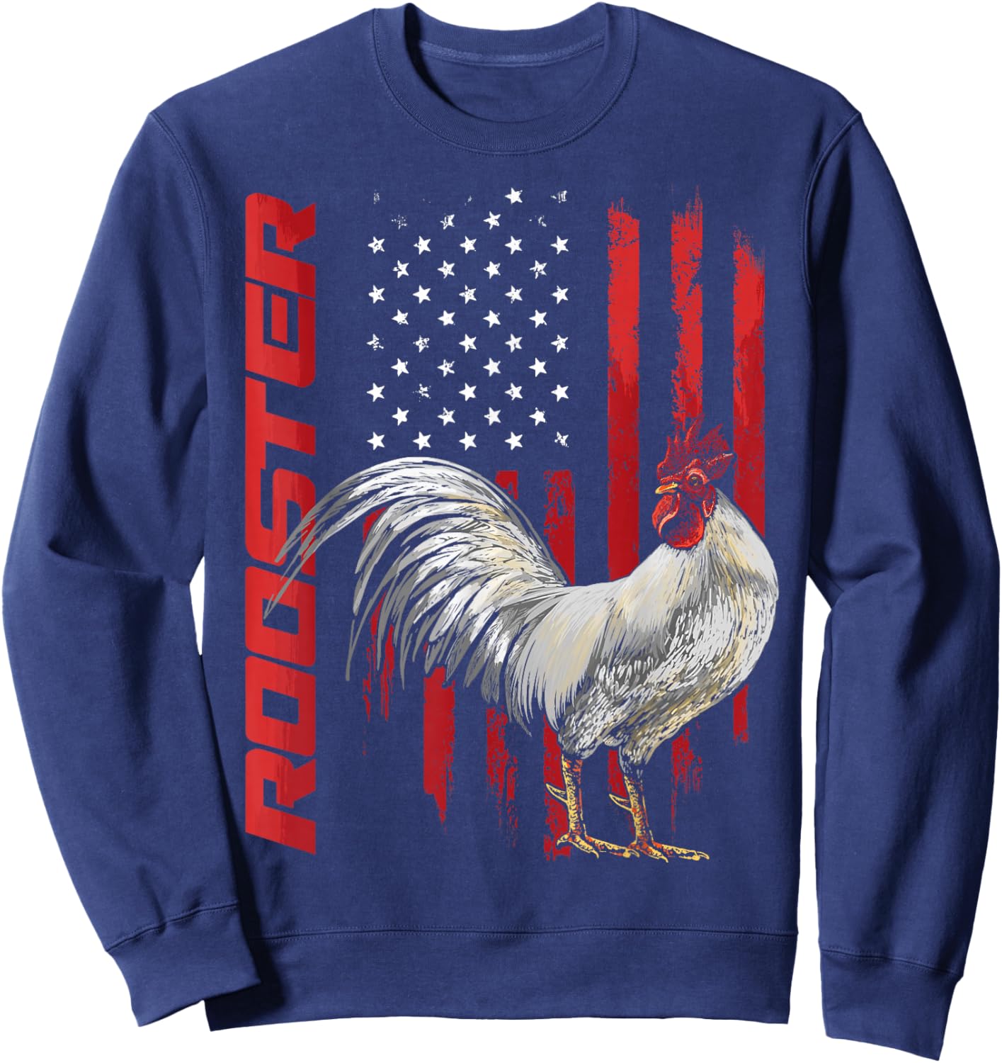 Rooster Chicken American Flag USA Fighting Cock Sweatshirt - Sweatshirt | Navy
