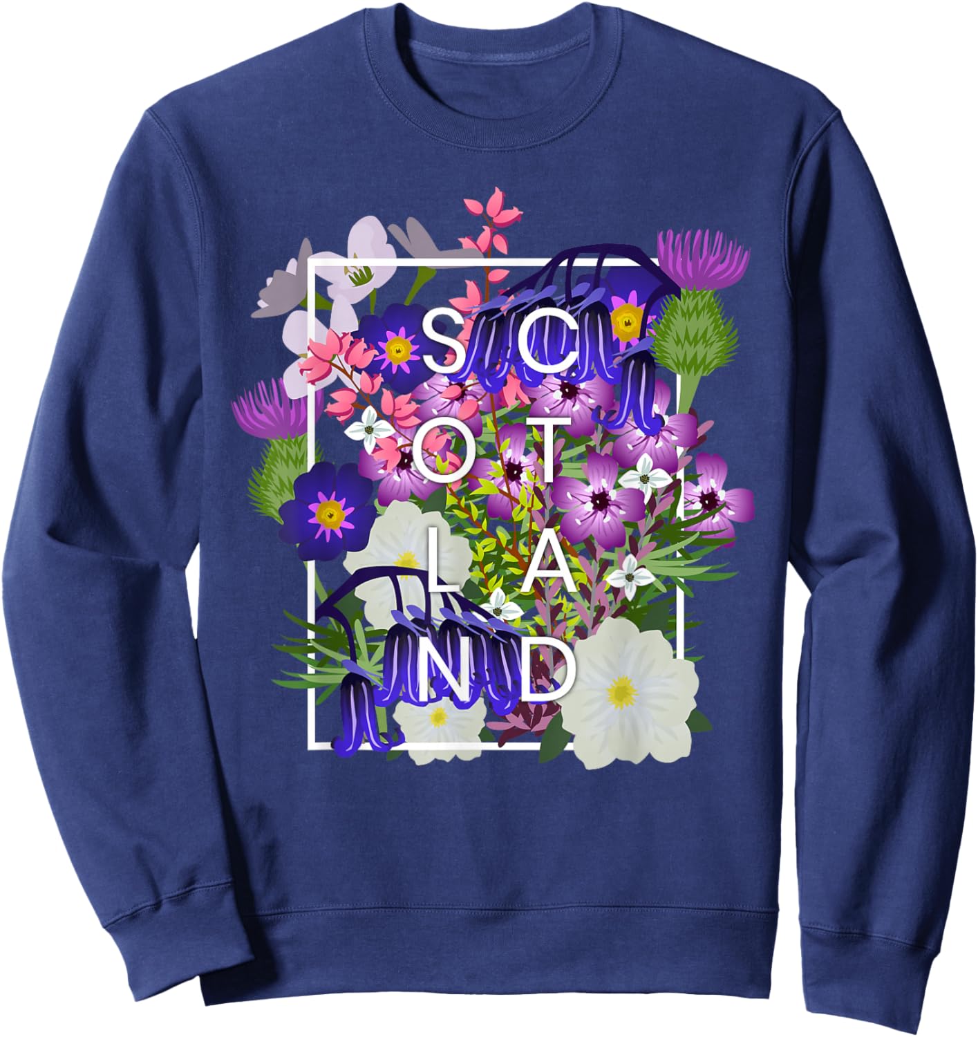 Flowers of Scotland Word Art - Scottish Pride Sweatshirt - Sweatshirt | Navy