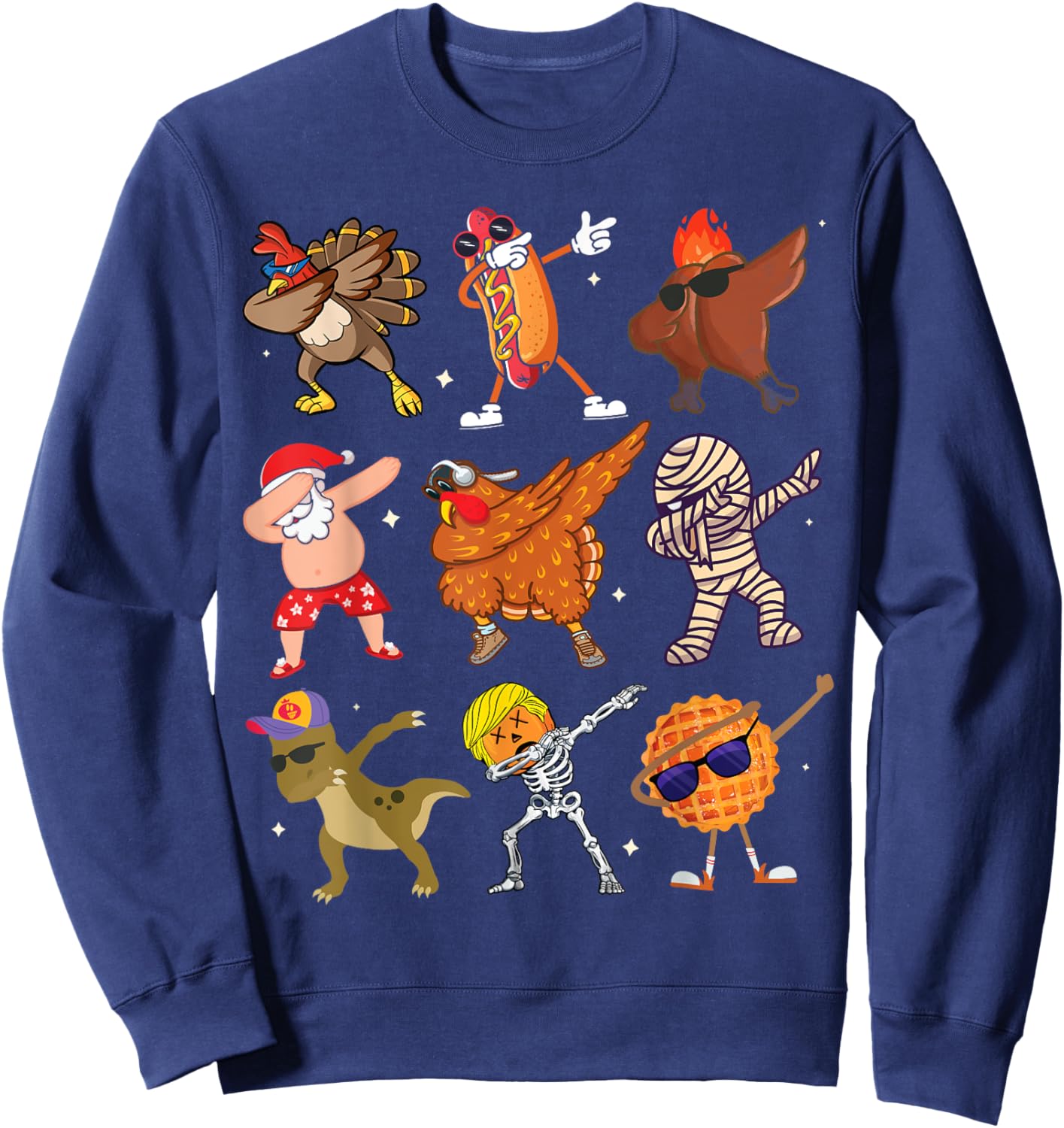 Dabbing Turkey Santa Pilgrim Thanksgiving Funny Dab Sweatshirt - Sweatshirt | Navy