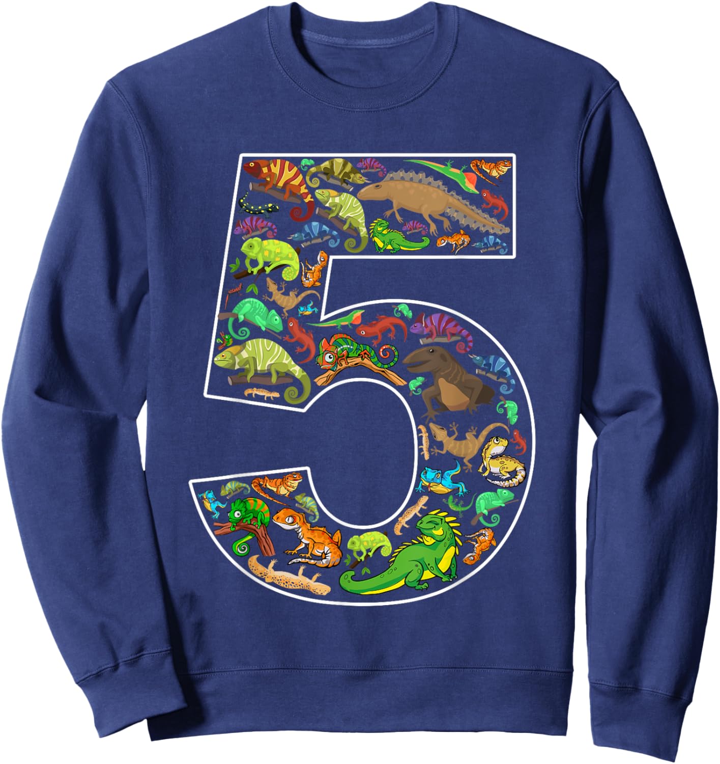5th Birthday Reptile Theme 5 Year Old Birthday Boy Girl Sweatshirt - Sweatshirt | Navy