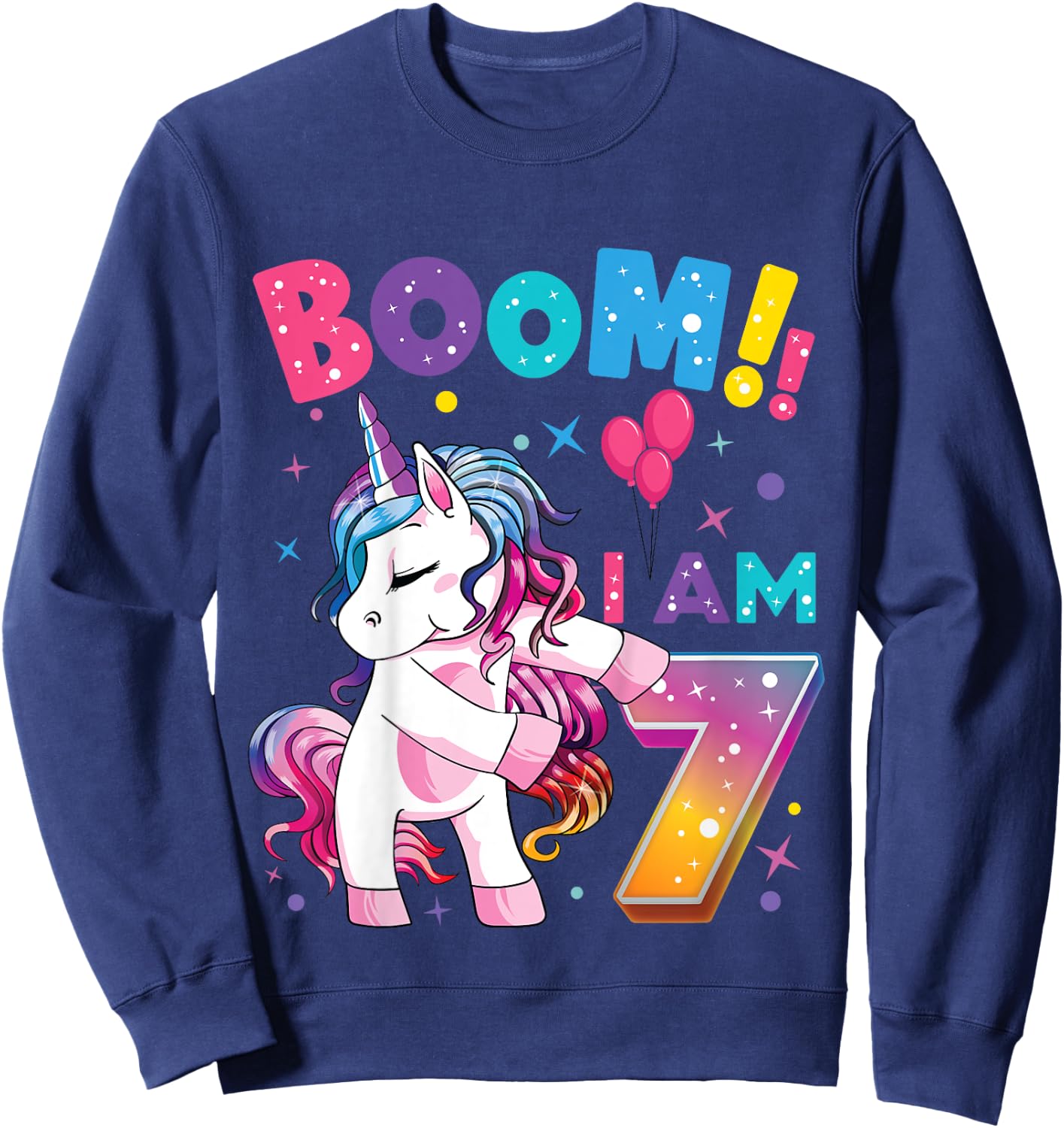 7 Years Old Unicorn Flossing 7th Birthday Girl Unicorn Party Sweatshirt - Sweatshirt | Navy