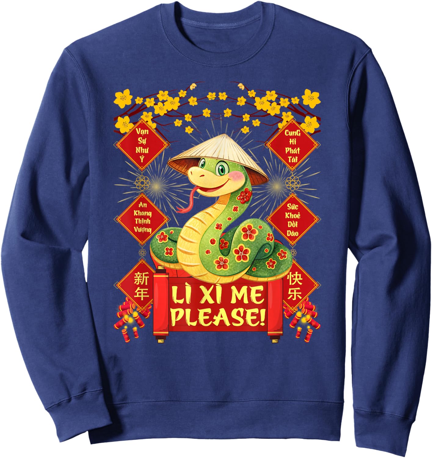 Li Xi Me Please Happy Tet Chuc Mung Nam Moi 2025 Adults Kids Black Small Sweatshirt - Sweatshirt | Navy