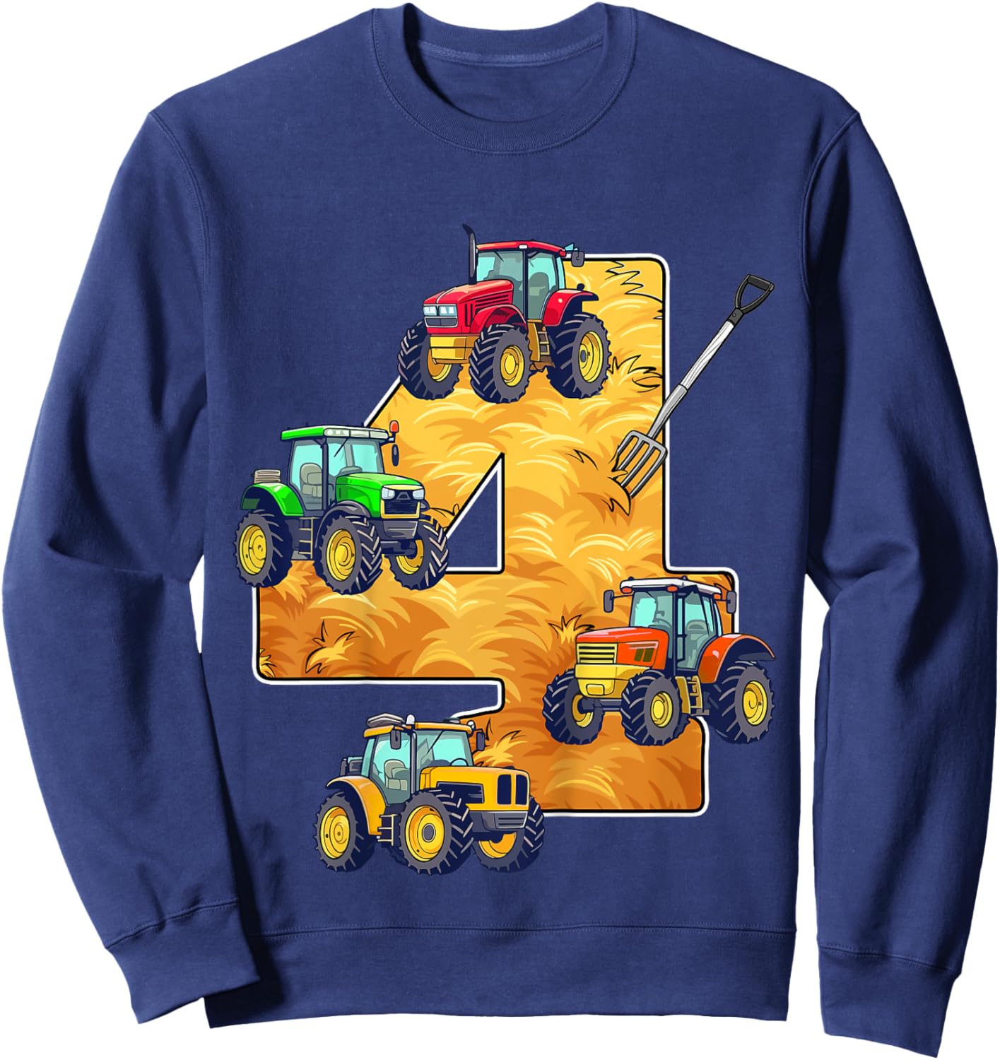 Kids I'm This Many Tractors Old 4th Birthday 4 Year Old Tractor Sweatshirt - Sweatshirt | Navy