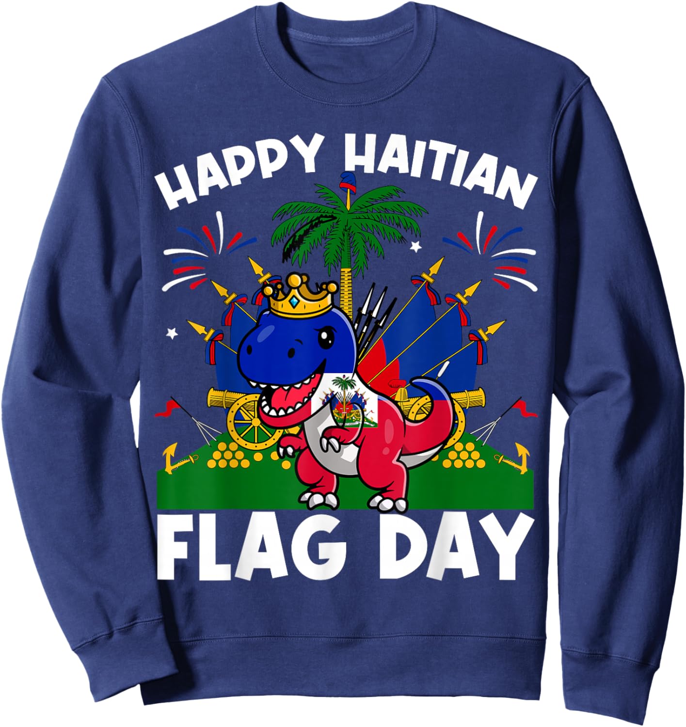 Haitian Flag Day Dinosaur Men Women Kids Sweatshirt - Sweatshirt | Navy