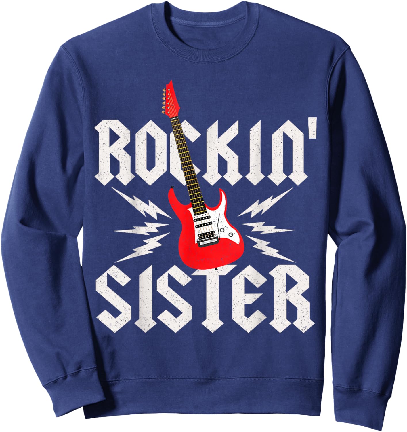 Sister Rockin One Birthday Family Matching Rock Guitar Sweatshirt - Sweatshirt | Navy