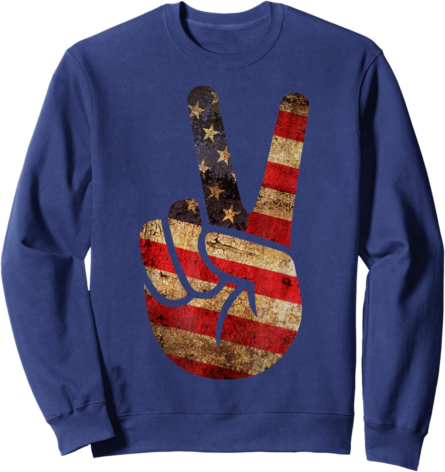 Vintage US American Flag Peace Sign Hand 4th of July Sweatshirt - Sweatshirt | Navy