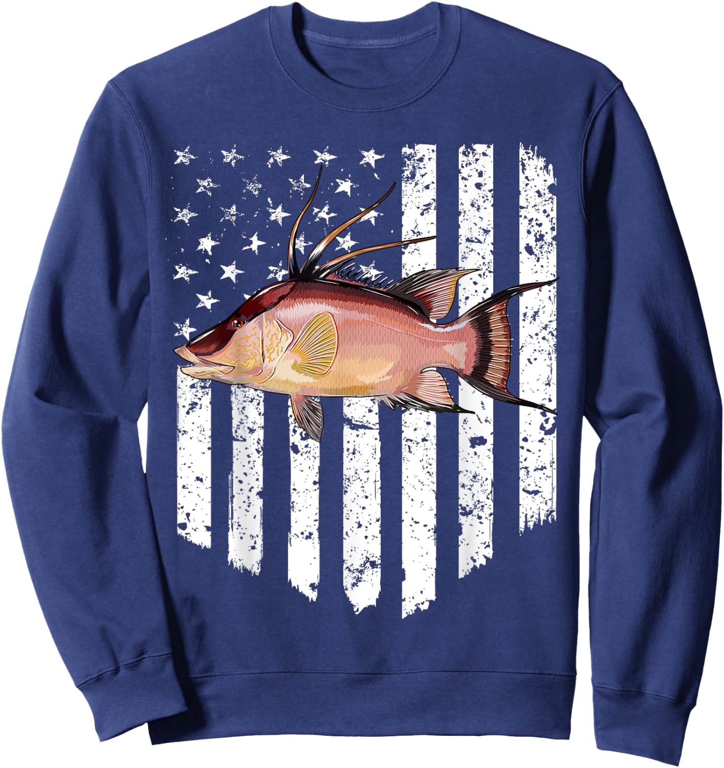 Black White American Flag Hogfish 4th Of July Fish Women Men Sweatshirt - Sweatshirt | Navy