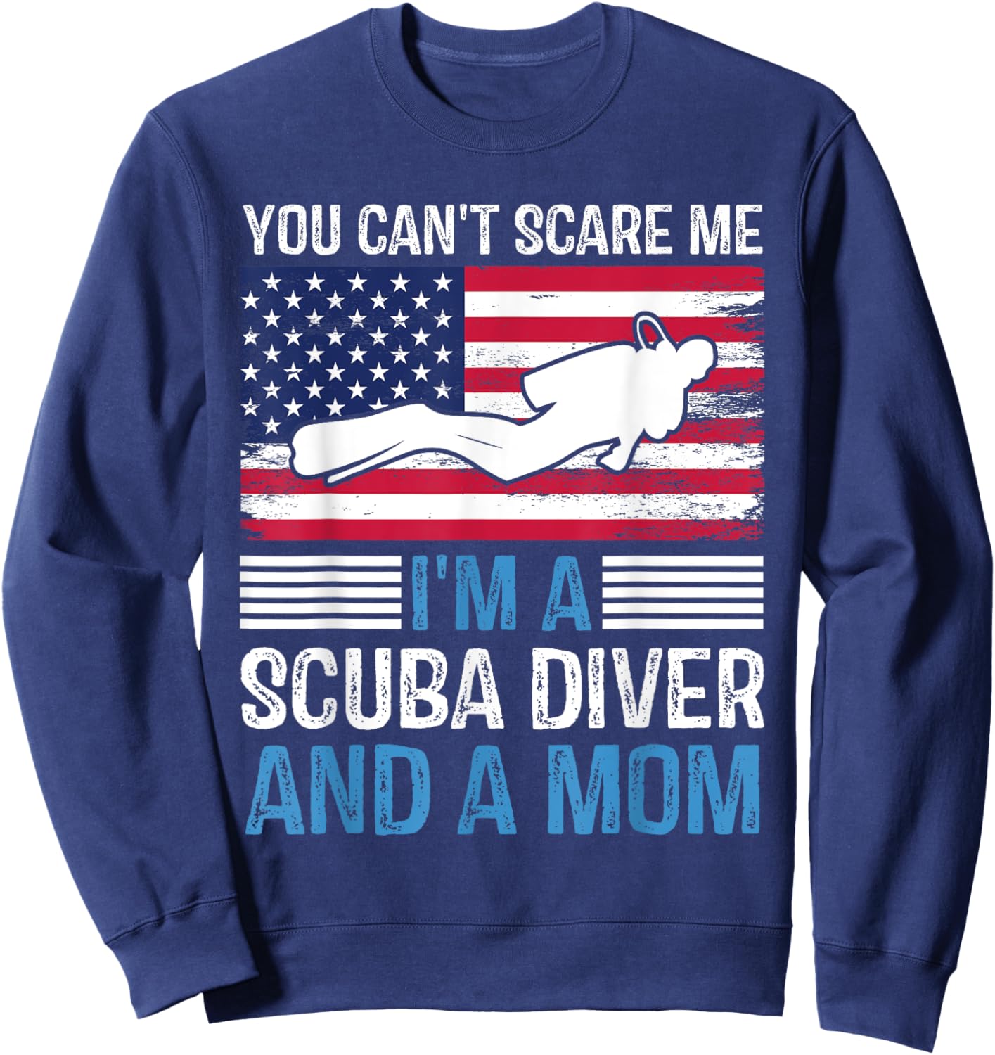 Divers Scuba Diving Mask Snorkel Fins American Flag USA Women Kids Men Sweatshirt - Sweatshirt | Navy