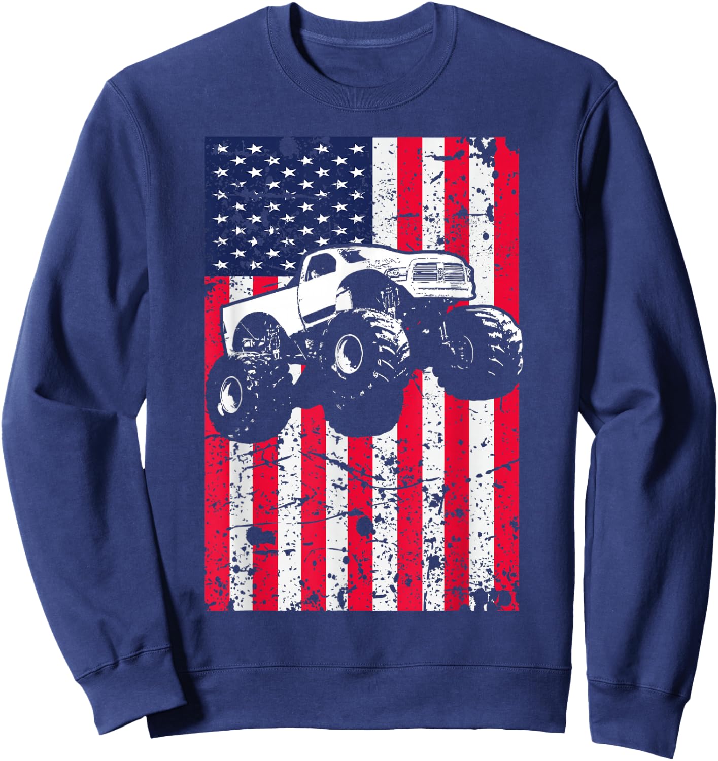 Monster Truck American Flag Racing USA Patriotic Sweatshirt - Sweatshirt | Navy