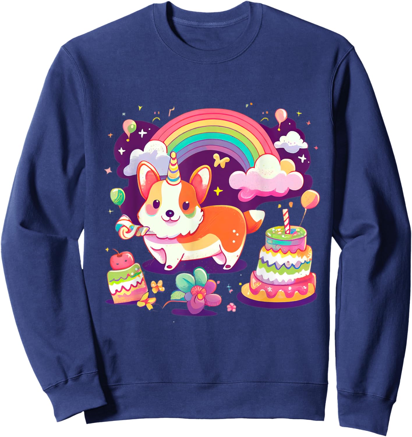 Corgi Unicorn Rainbow Cake Sweatshirt - Sweatshirt | Navy