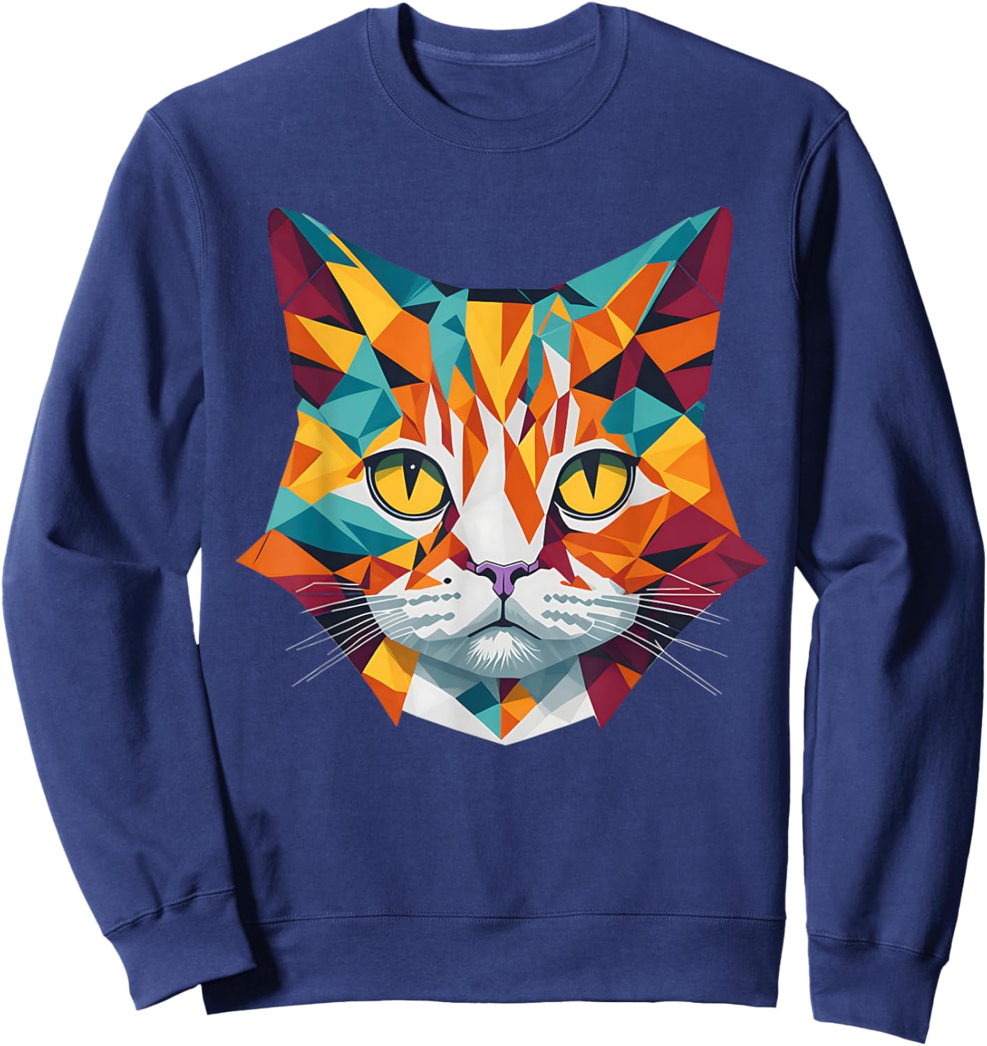 Whiskered Kaleidoscope: Geometric Colorful Abstract Cat Women Kids Sweatshirt - Sweatshirt | Navy
