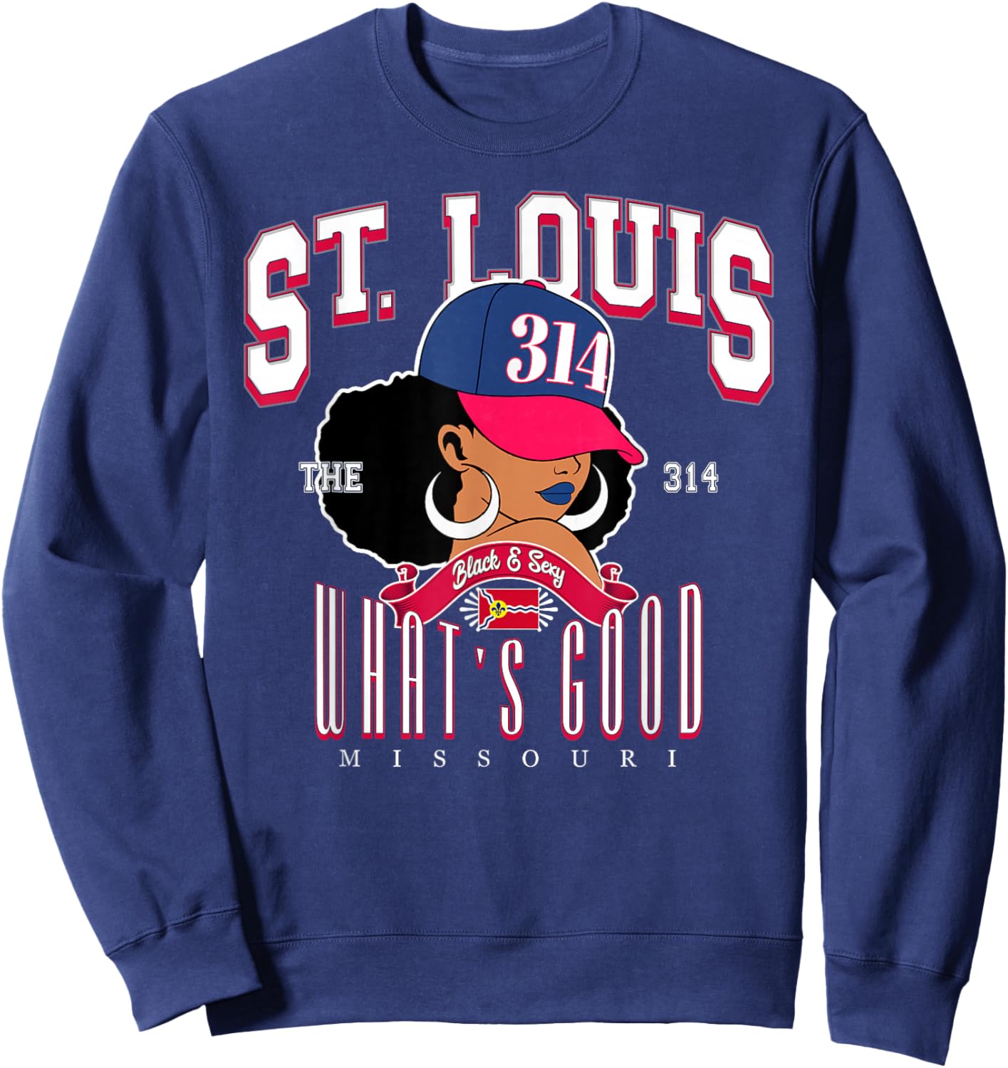314 Area Code St. Louis Missouri Flag Afro Puff for Shawty Sweatshirt - Sweatshirt | Navy