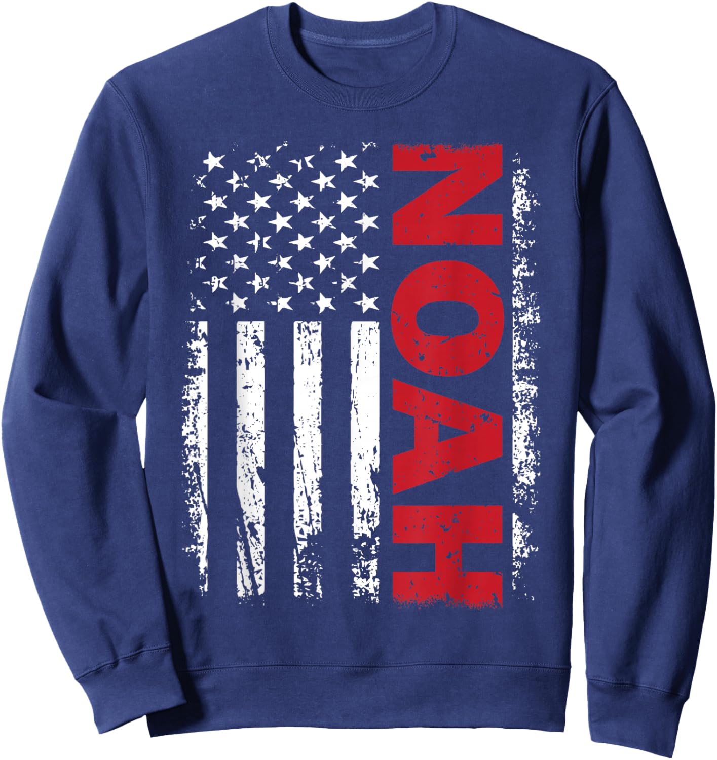 Noah Personalized Name with US American Flag Patriotic Sweatshirt - Sweatshirt | Navy
