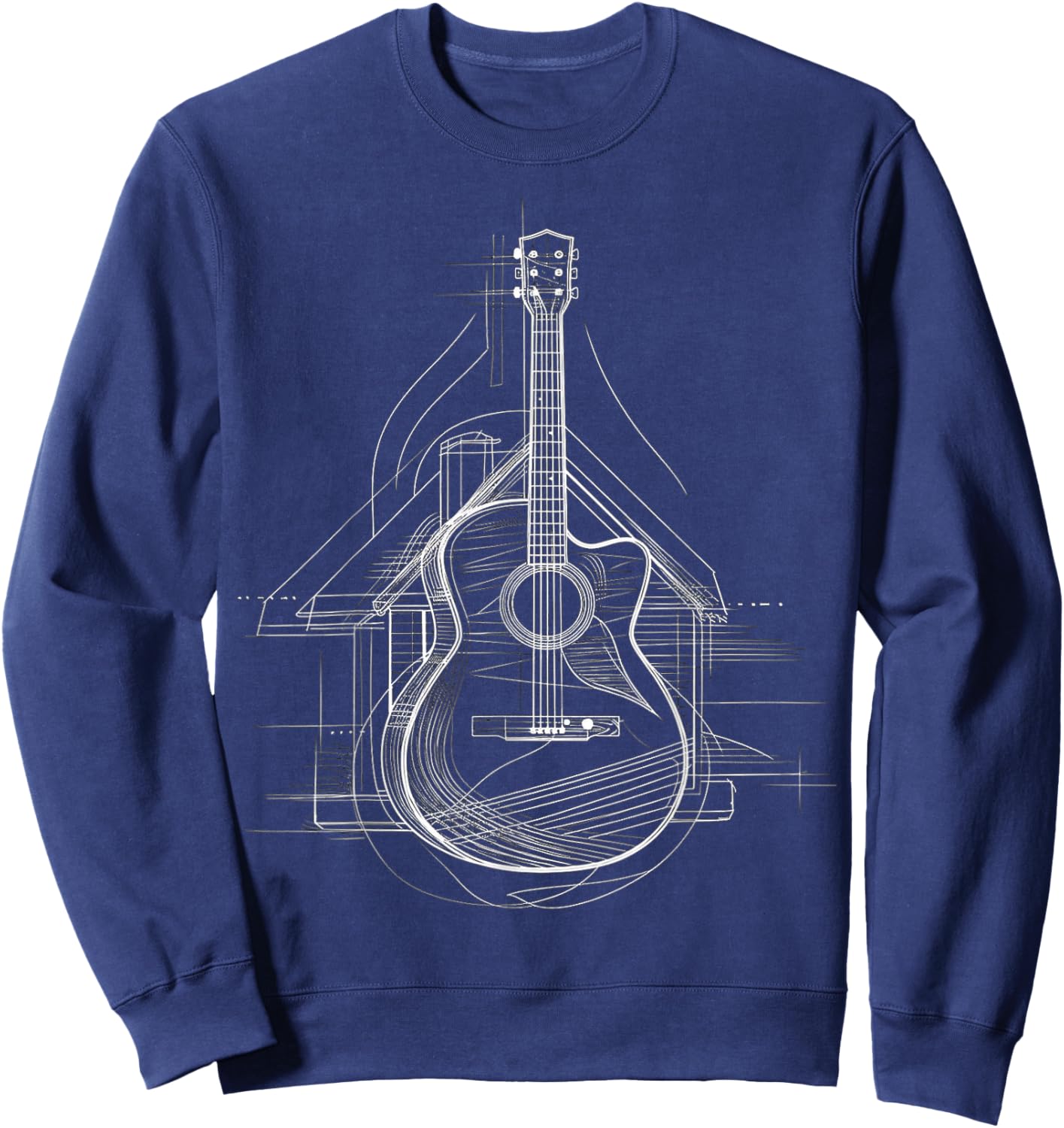 Guitar Musical Instrument Drawing House Art Guitar Sweatshirt - Sweatshirt | Navy