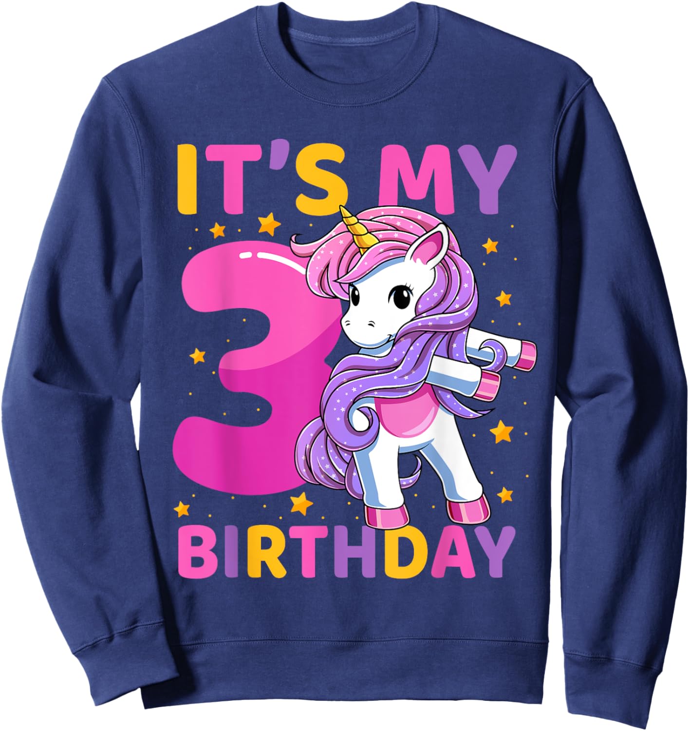 3 Years Old Unicorn Flossing 3rd Birthday Party Girls Kids Sweatshirt - Sweatshirt | Navy