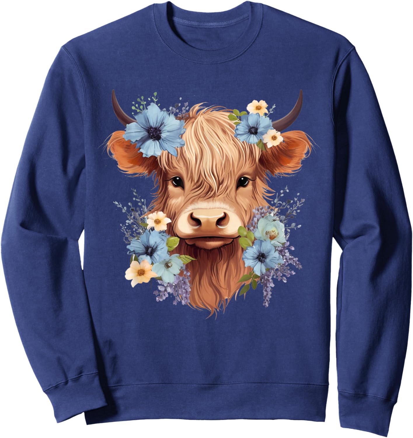 Cow, Scottish Highland Cow, Western Wear, Highland Cow , Small, Black Sweatshirt - Sweatshirt | Navy