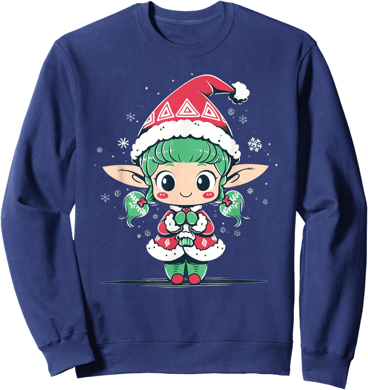Cute Christmas Elf in Santa Claus Hat Little Girl Graphic Sweatshirt - Sweatshirt | Navy