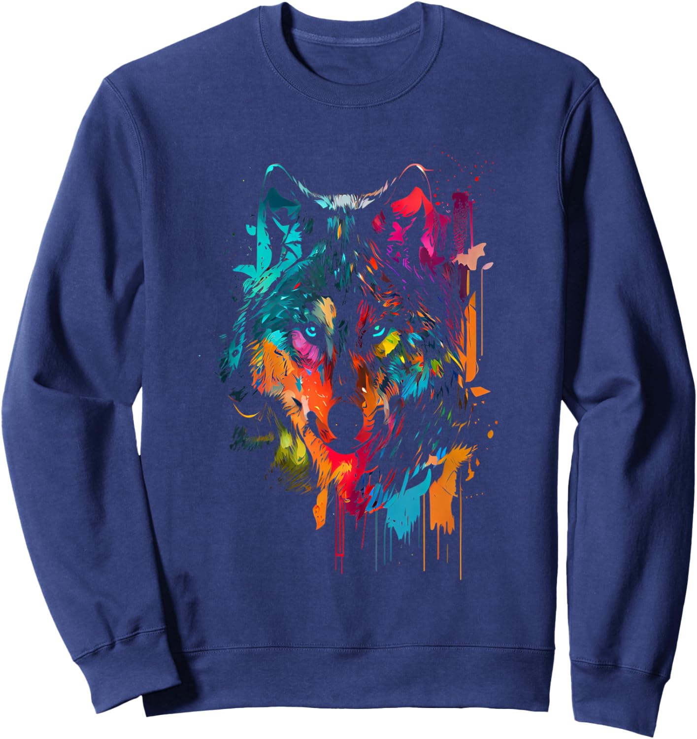 Wolf Color Colorful Hunter Forest Wolf Lover Big Wolf Sweatshirt - Sweatshirt | Navy