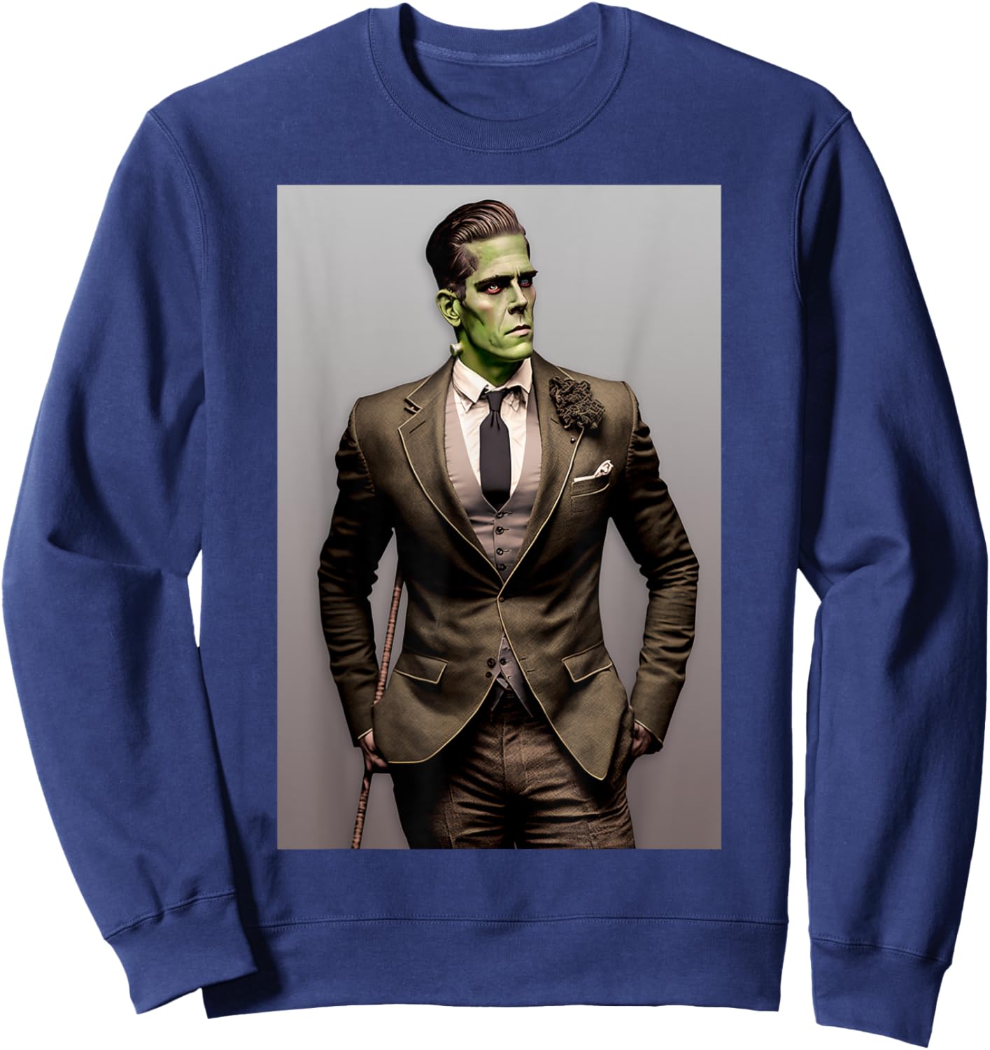 Frankenstein Dapper Frankenstein Monster In a Suit Halloween Sweatshirt - Sweatshirt | Navy