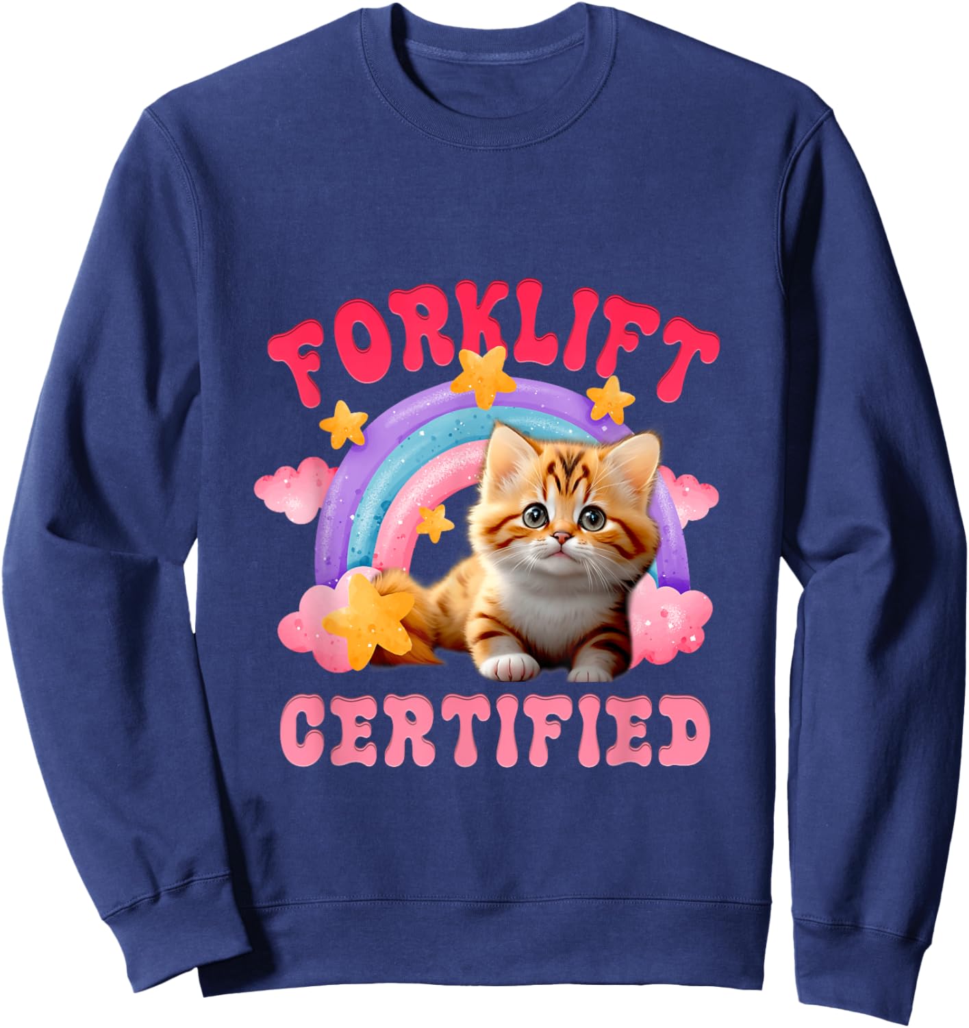 Cat Forklift Certified Funny Pink Boho Rainbow For Cat Lover Sweatshirt - Sweatshirt | Navy