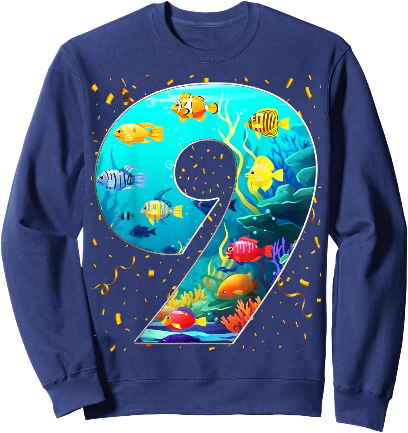 9th Birthday Party 9 Year Old Sea Fish Aquarium Birthday Boy Sweatshirt - Sweatshirt | Navy