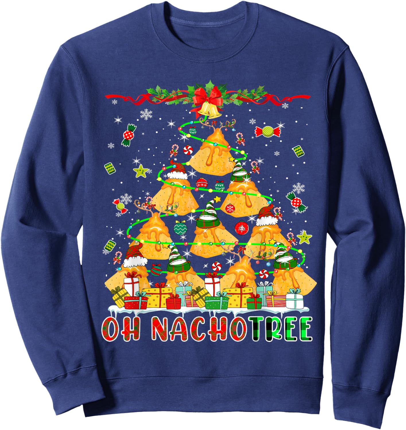 Nacho Christmas Tree Santa Reindeer Elf Mexican Nachos Lover Sweatshirt - Sweatshirt | Navy
