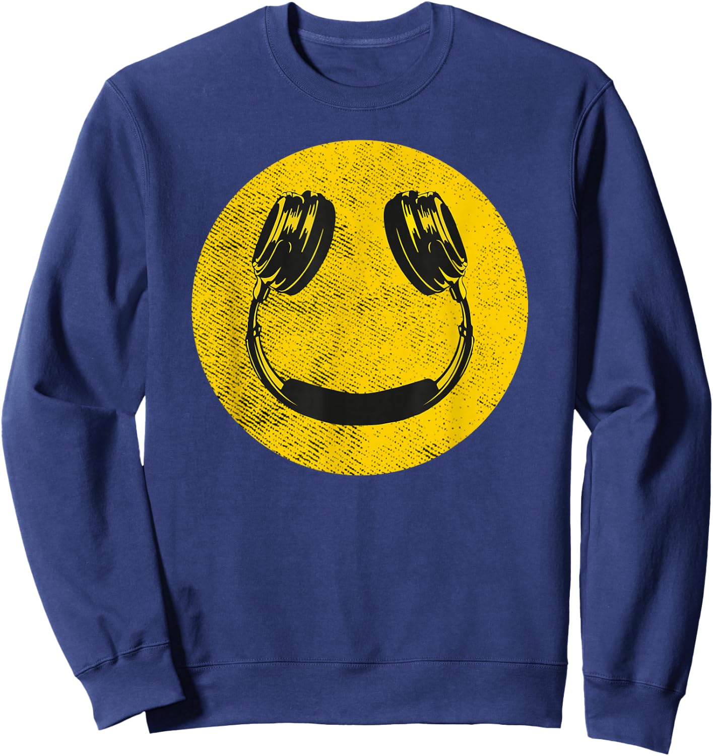 Funny Smile Music Face Headphones 90s Men Women Kids Vintage Sweatshirt - Sweatshirt | Navy