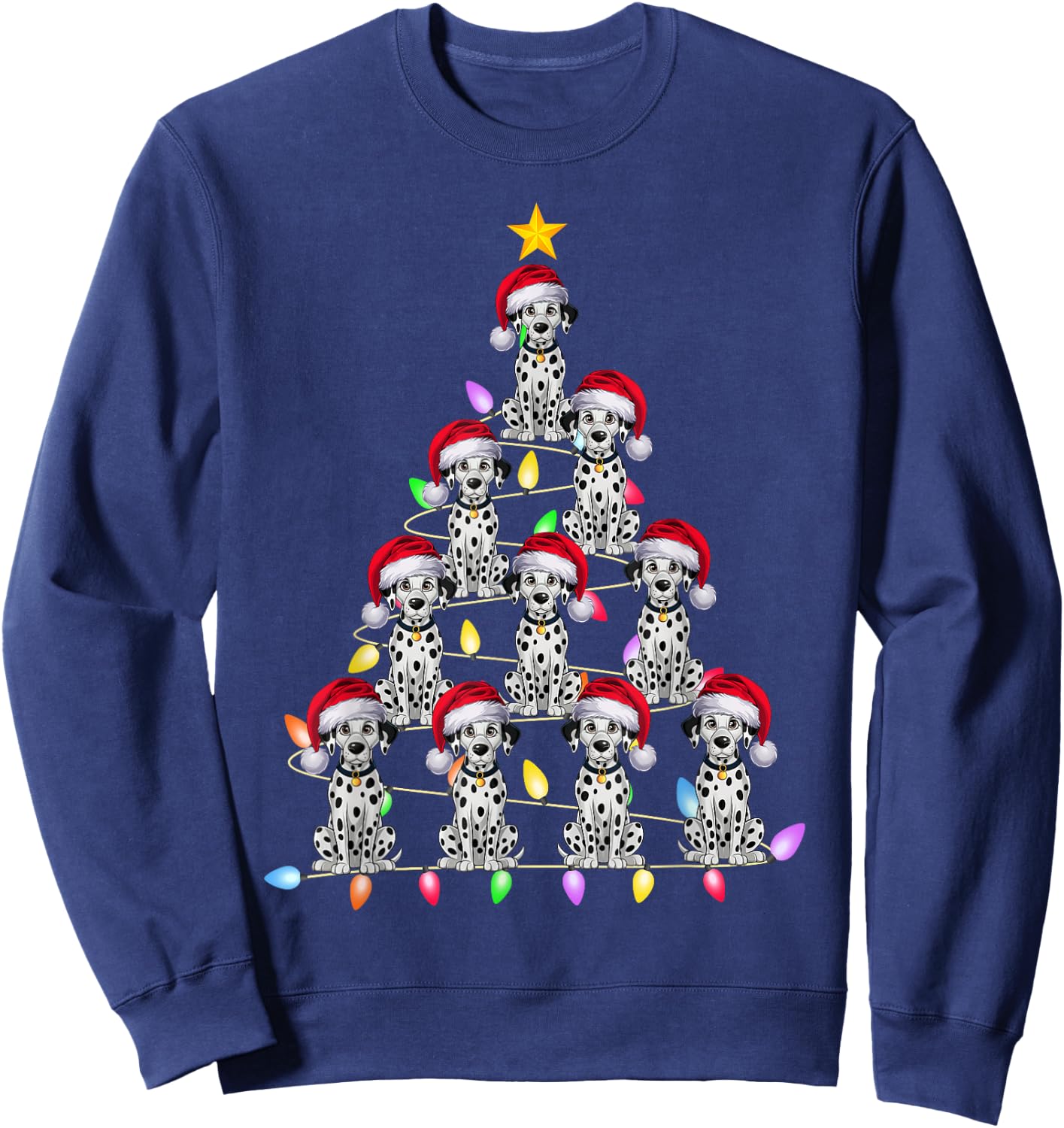 Christmas Tree Lights Men Women Santa Dalmatian Dog Xmas PJs Sweatshirt - Sweatshirt | Navy