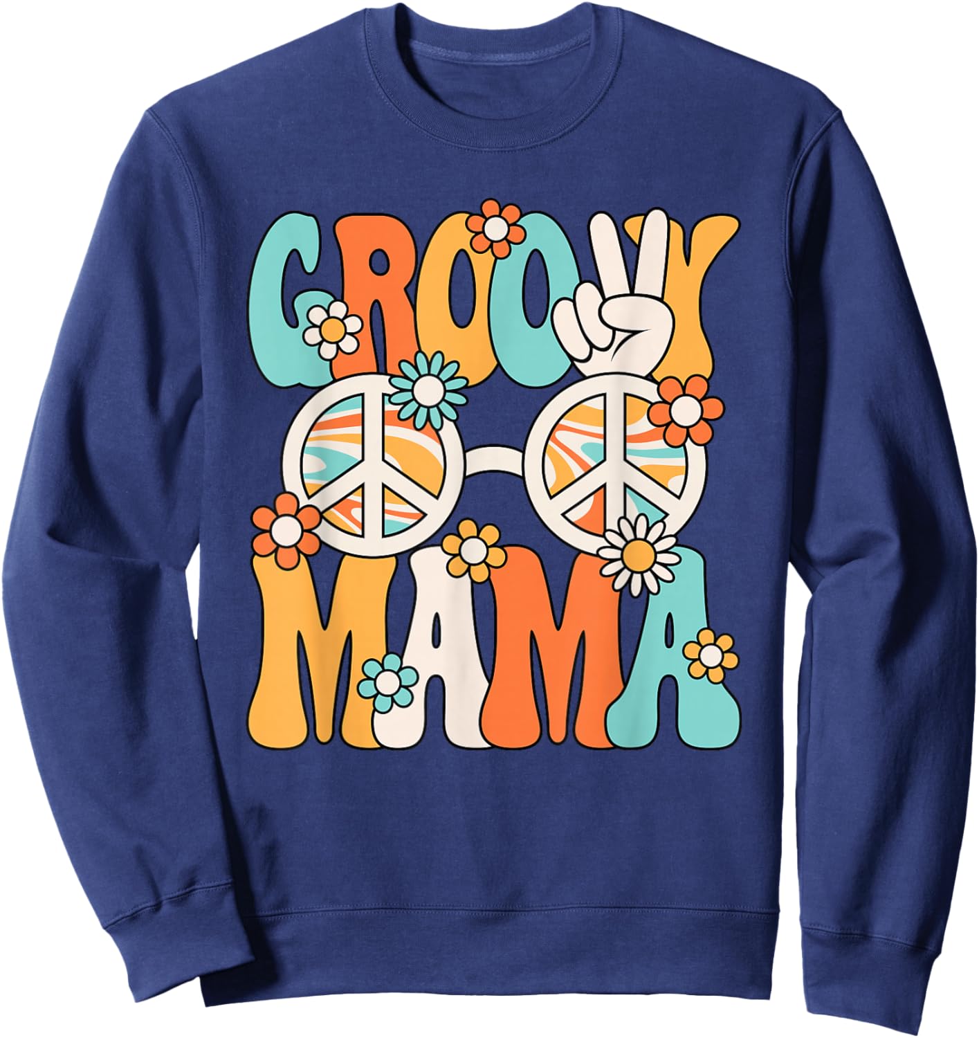 Groovy Mama Mom Retro Hippie 60s 70s Party Outfit Women Sweatshirt - Sweatshirt | Navy