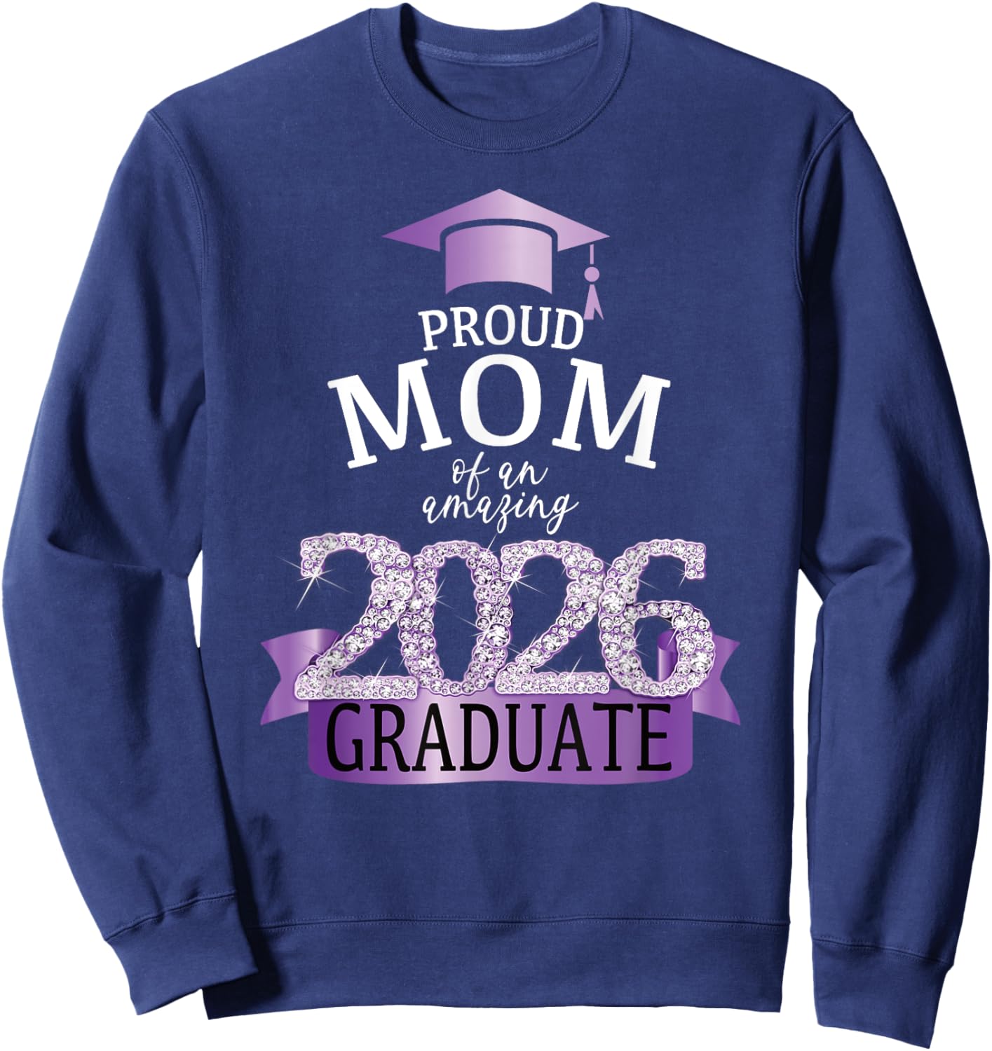 2026 Mom Of The Graduate Purple Diploma Celebration Decor Sweatshirt - Sweatshirt | Navy