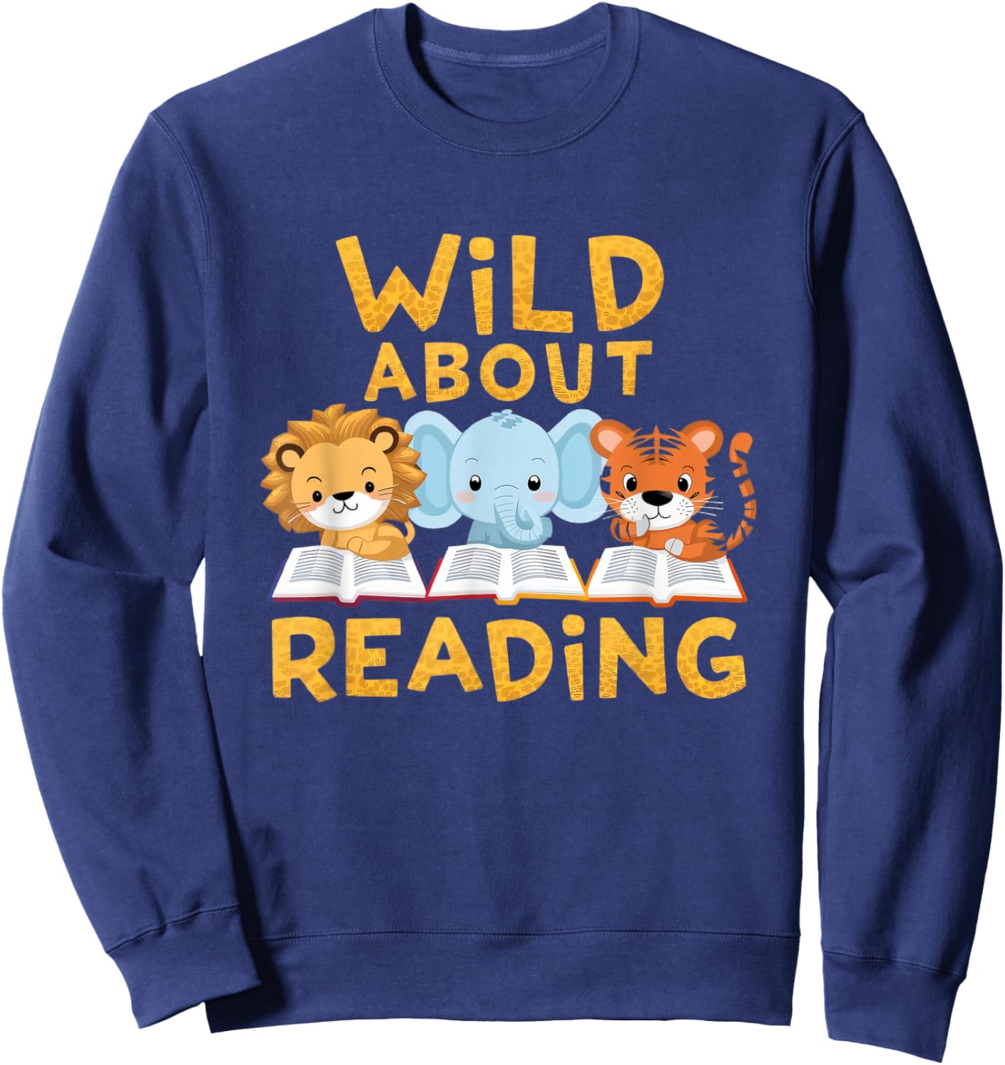 Wild About Reading Cute Animal Book Lover Kids Sweatshirt - Sweatshirt | Navy
