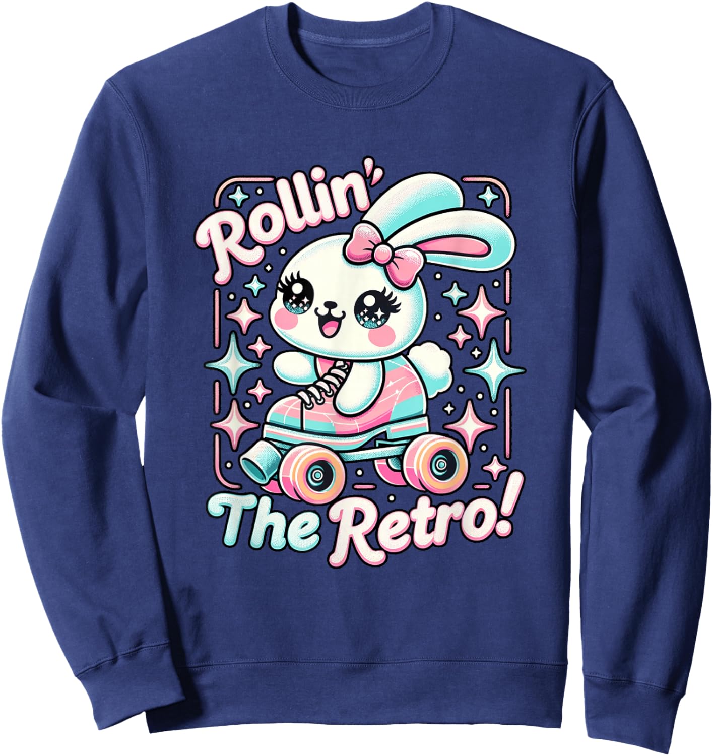 Rollin' The Retro Skater Bunny Rabbit Roller Skating Sweatshirt - Sweatshirt | Navy